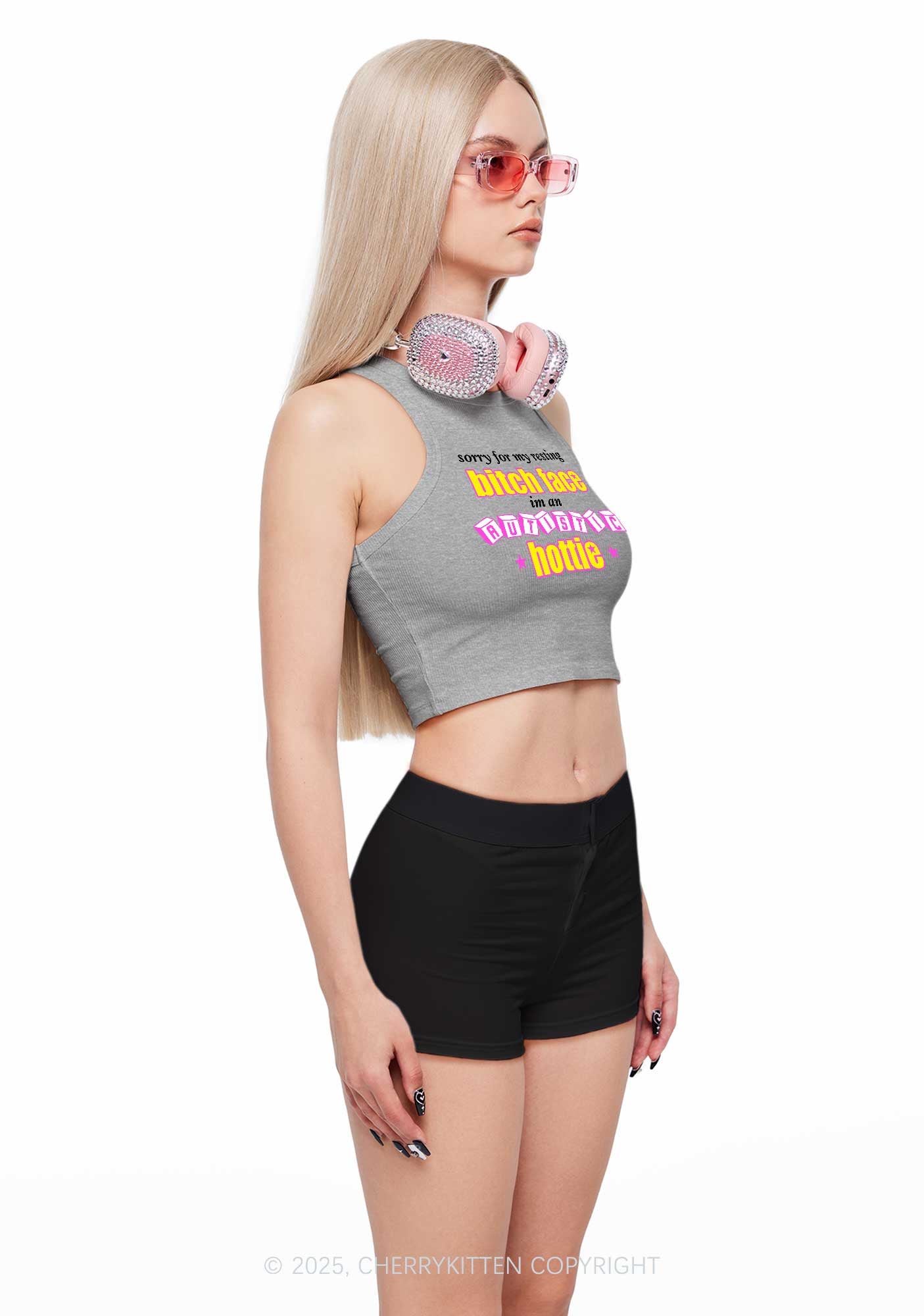 Autistic Hottie Y2K Crop Tank Top Cherrykitten