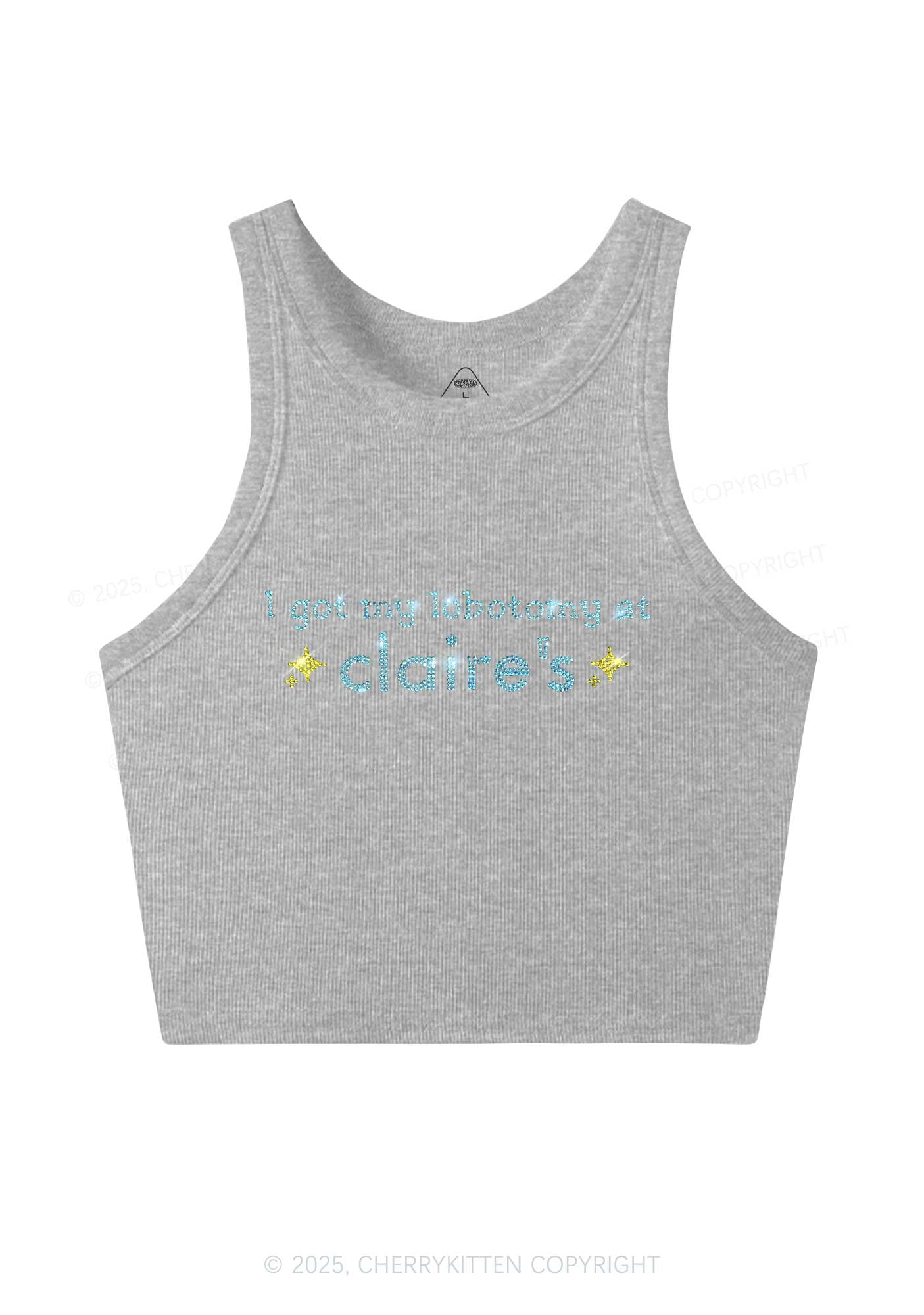 Rhinestone I Got My Lobotomy At Claires Y2K Crop Tank Top Cherrykitten