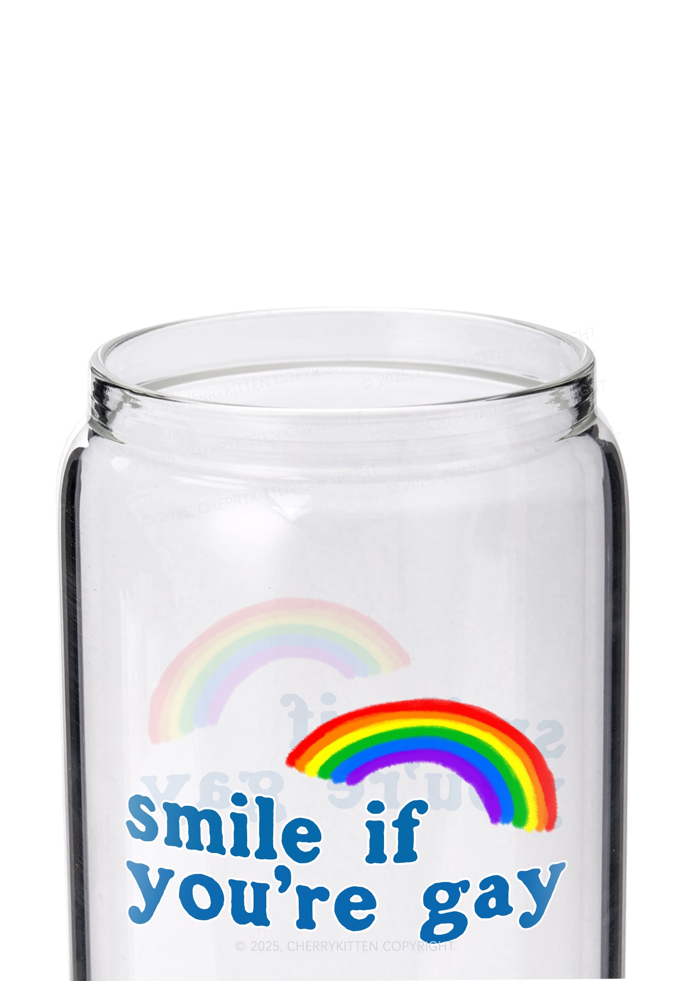 Rainbow Smile Pride Y2K Printed Glass Cup Cherrykitten