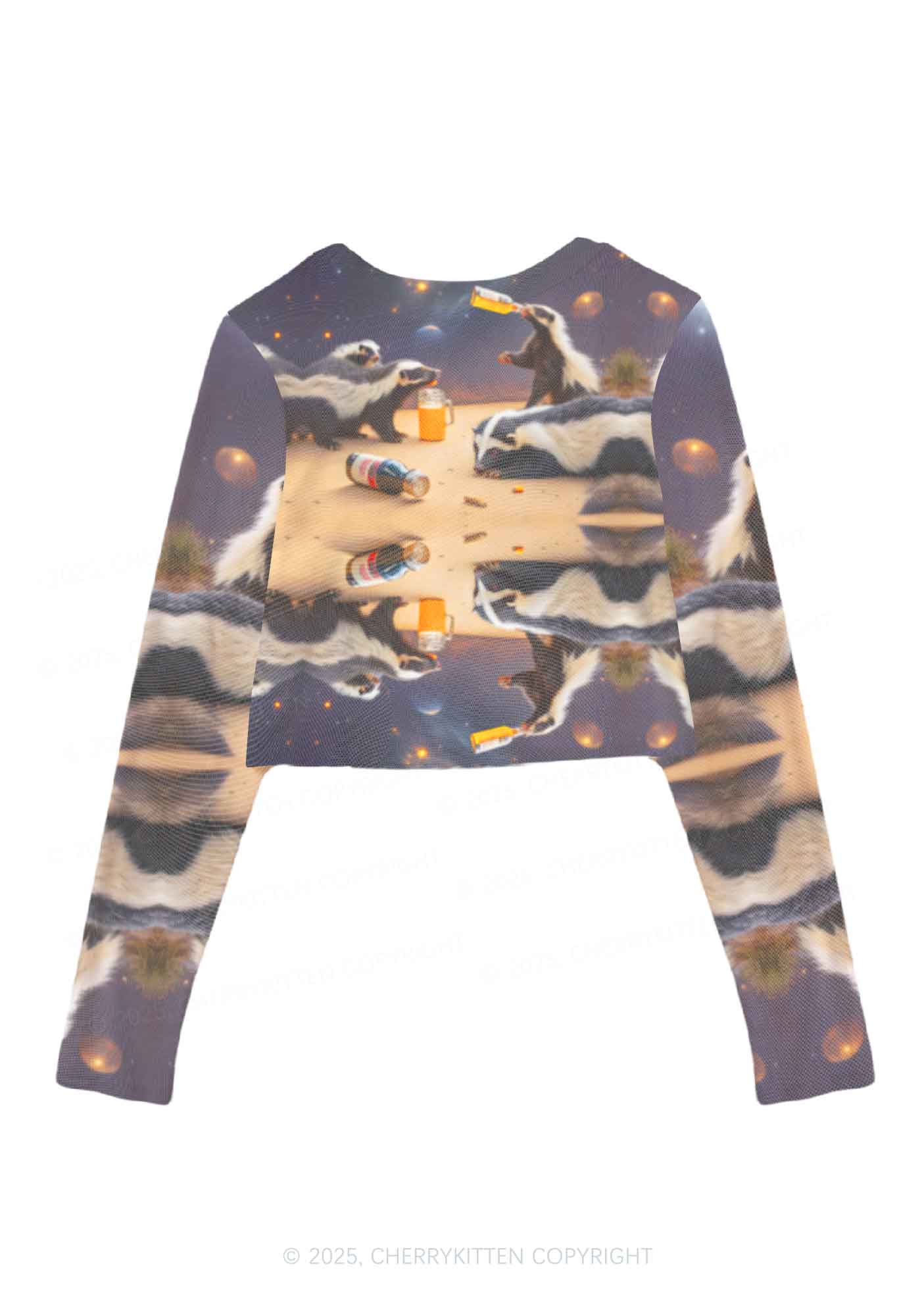Drunk Badger Y2K Mesh Long Sleeve Crop Top Cherrykitten