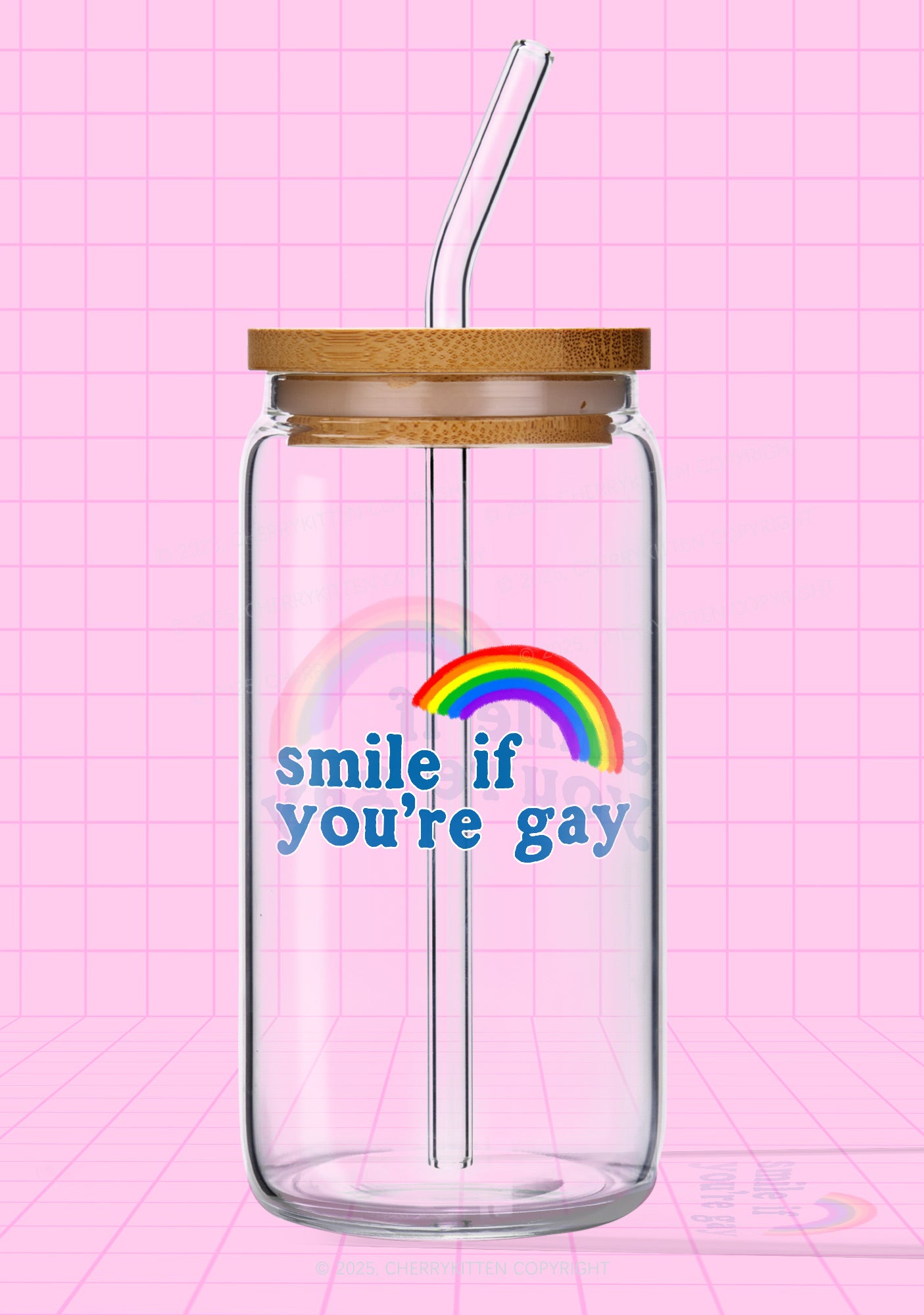 Rainbow Smile Pride Y2K Printed Glass Cup Cherrykitten