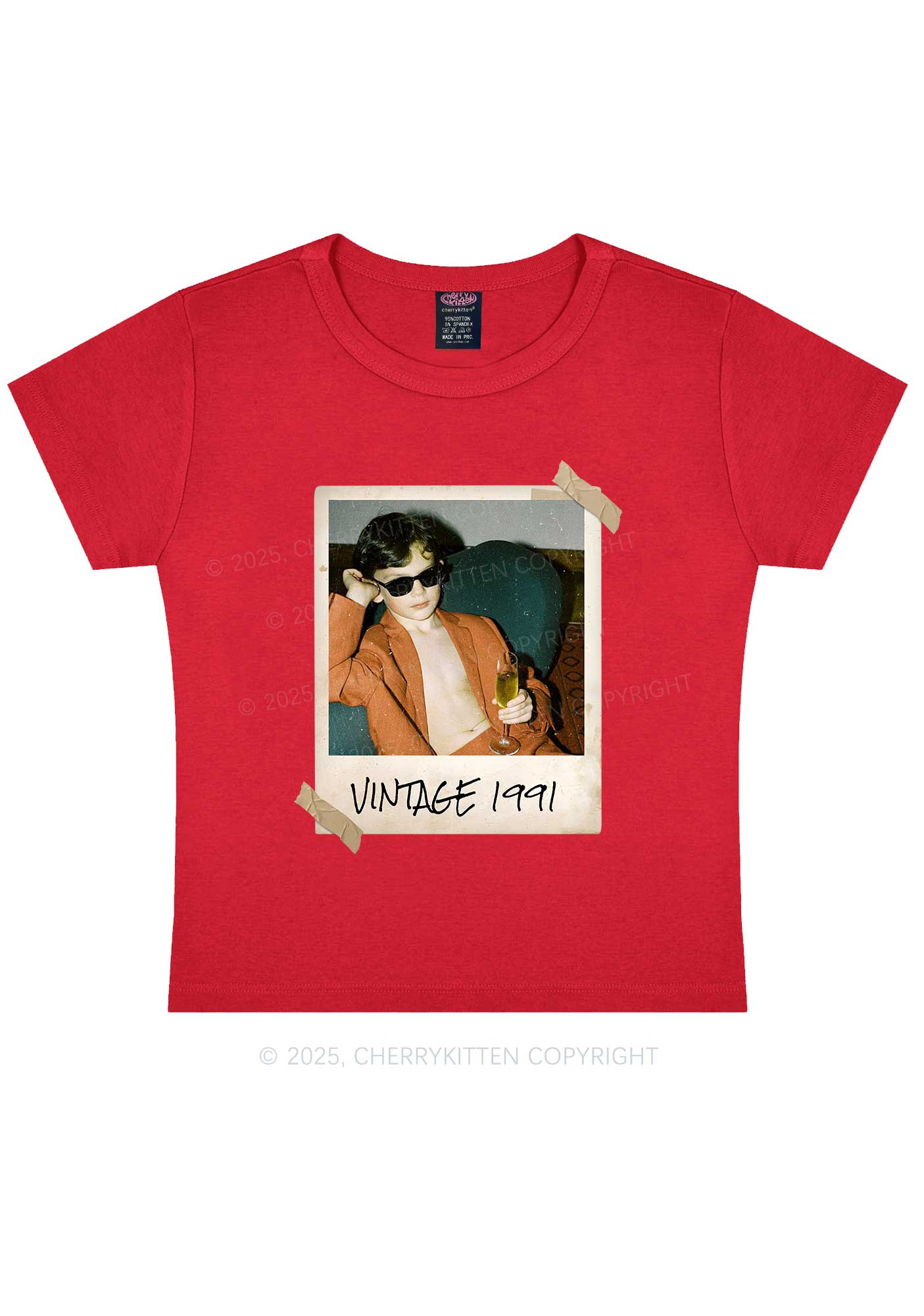 Custom Vintage Photo And Year Y2K Baby Tee Cherrykitten