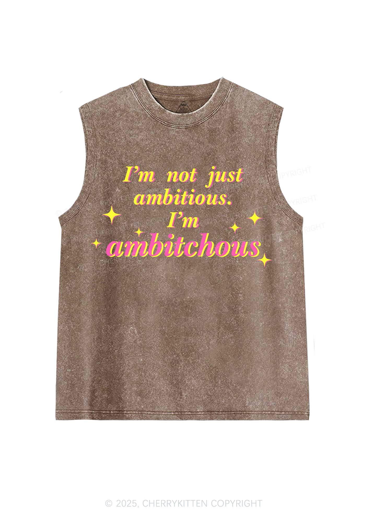 Not Ambitious Im Ambxxchous Y2K Washed Muscle Tank Cherrykitten