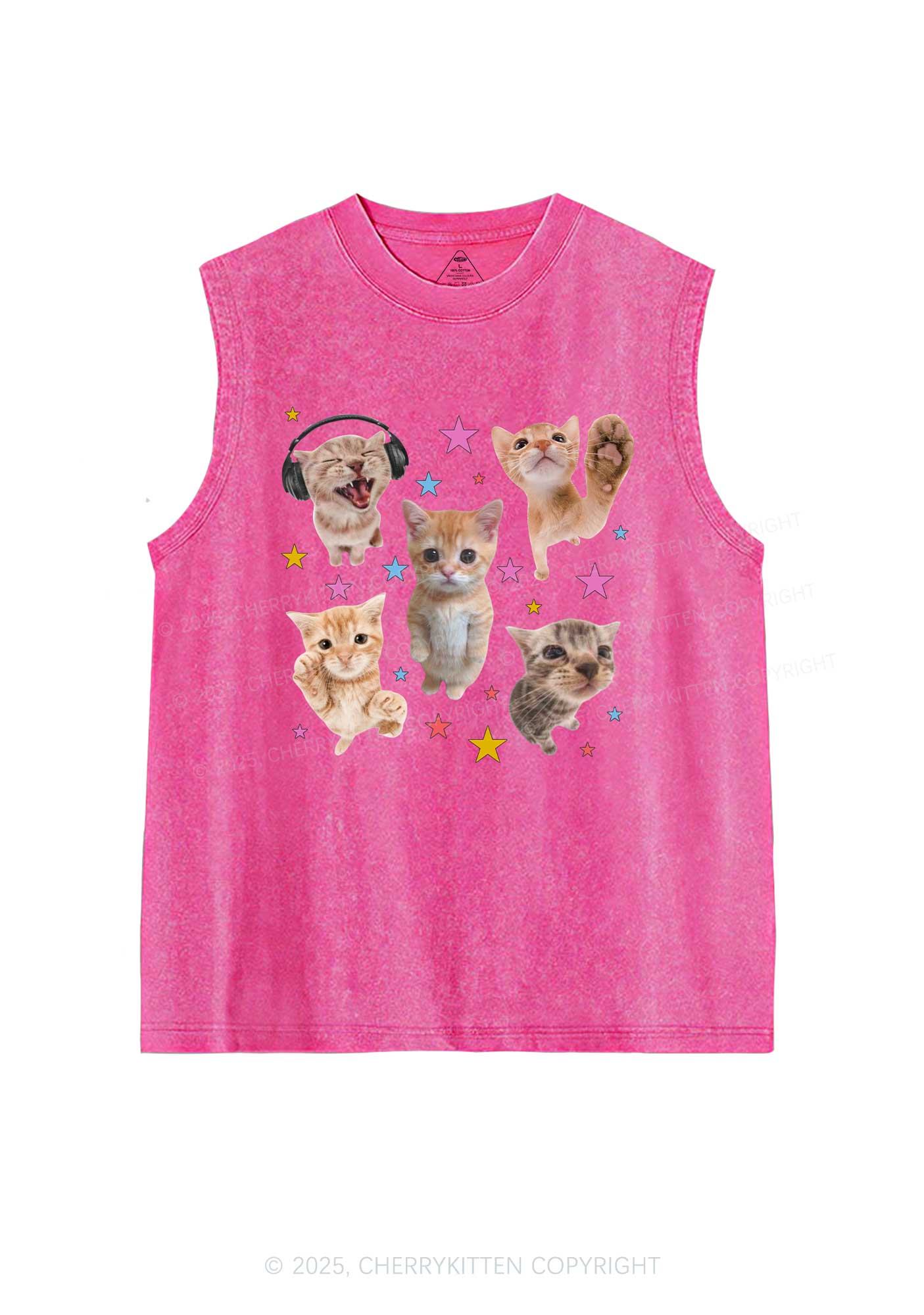 Adorable Cats Y2K Washed Muscle Tank Cherrykitten