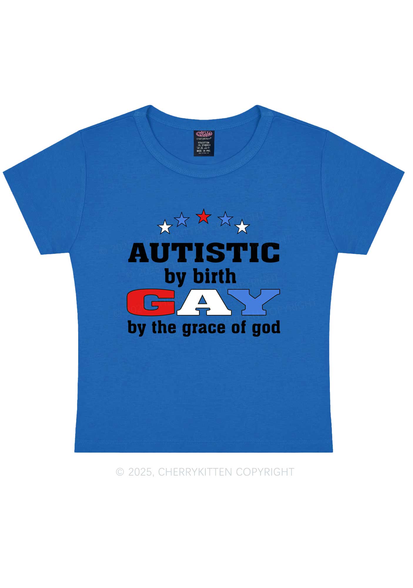 Autistic By Birth Gay Pride Y2K Baby Tee Cherrykitten