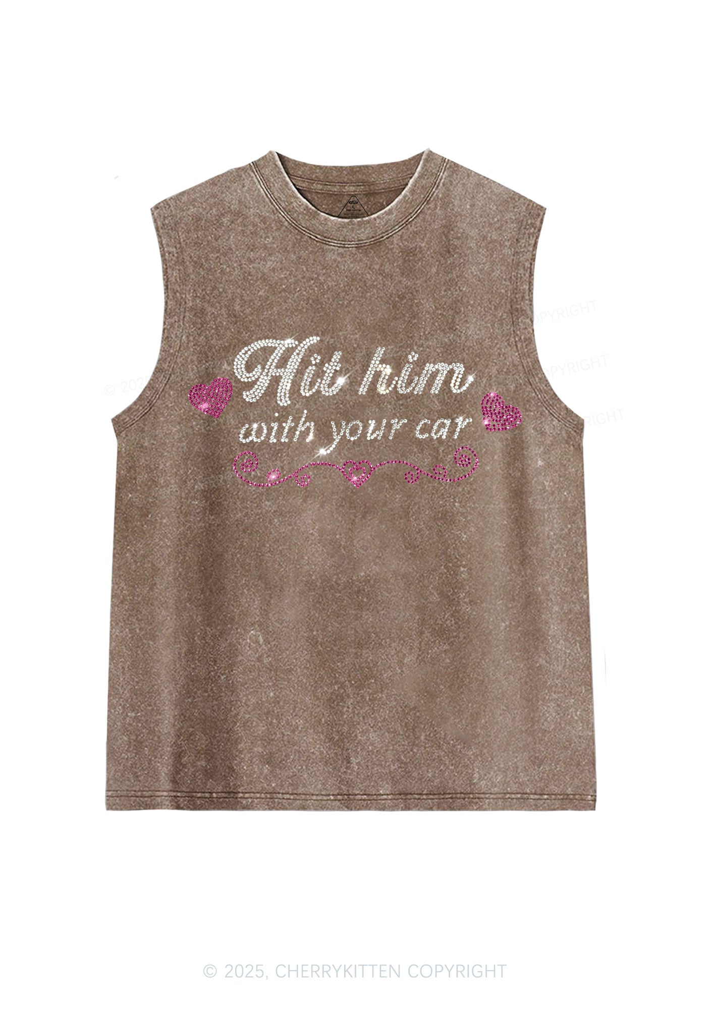 Rhinestone Hit Him Y2K Washed Muscle Tank Cherrykitten