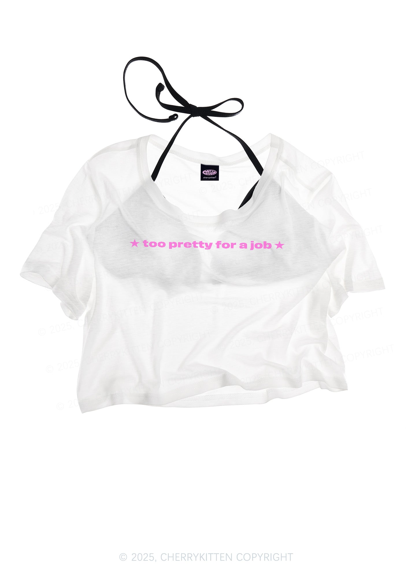 Too Pretty For Job Y2K Sheer Crop Tee Cherrykitten