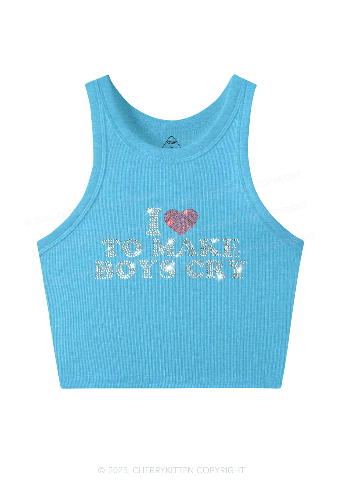Rhinestone Love To Make Boys Cry Y2K Crop Tank Top Cherrykitten