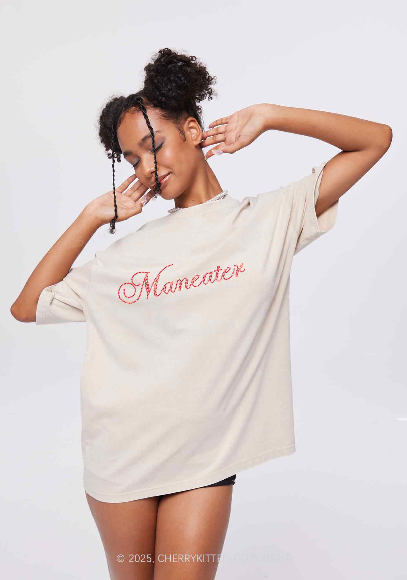 Rhinestone Maneater Y2K Shirts Washed Tee Cherrykitten