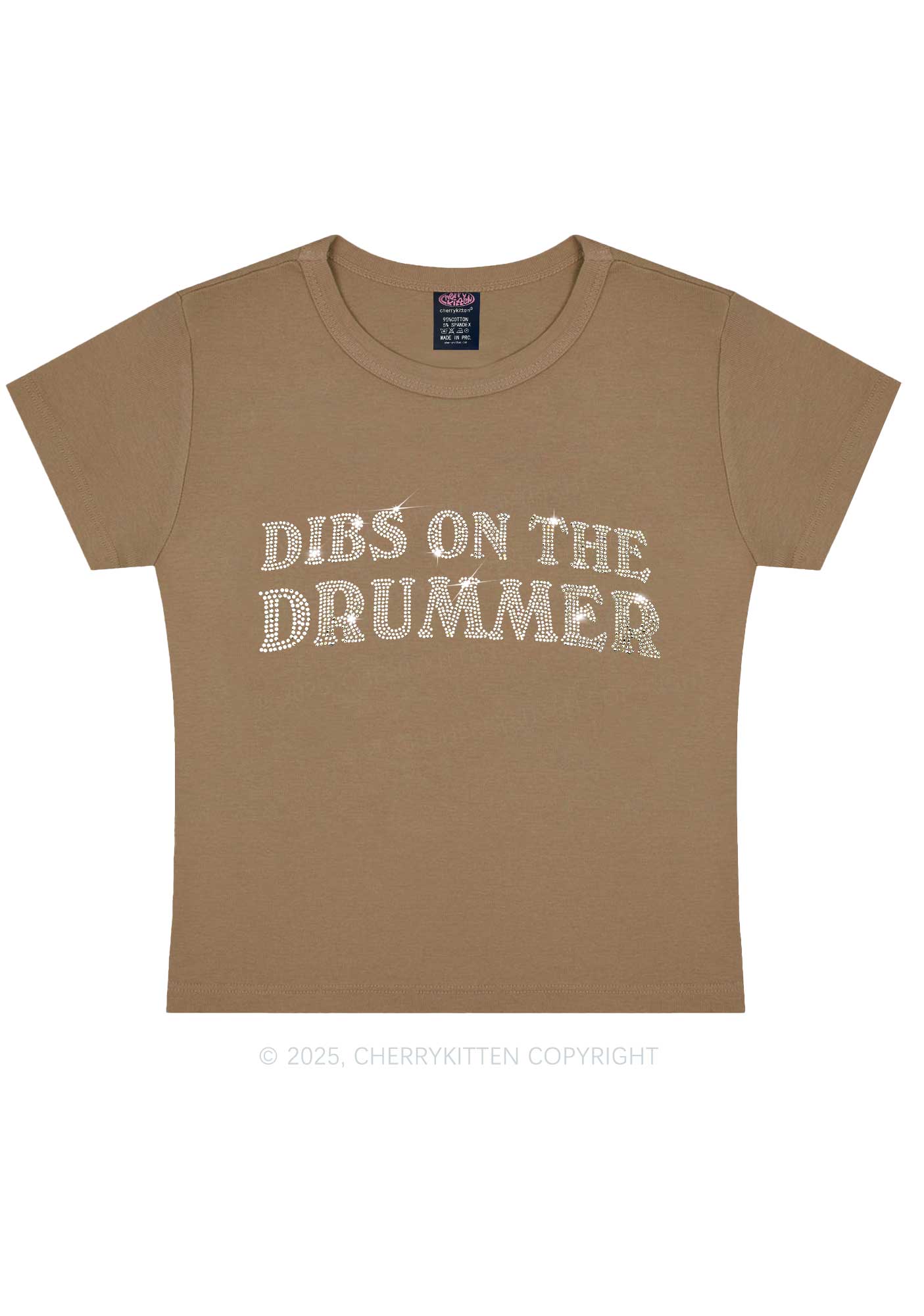 Rhinestone Dibs On The Drummer Y2K Baby Tee Cherrykitten