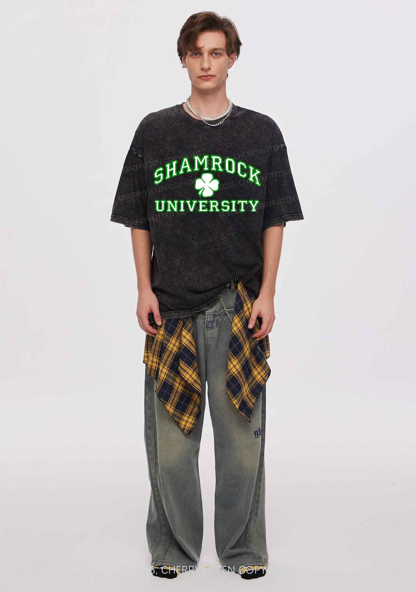 Shamrock University St Patricks Y2K Washed Tee Cherrykitten