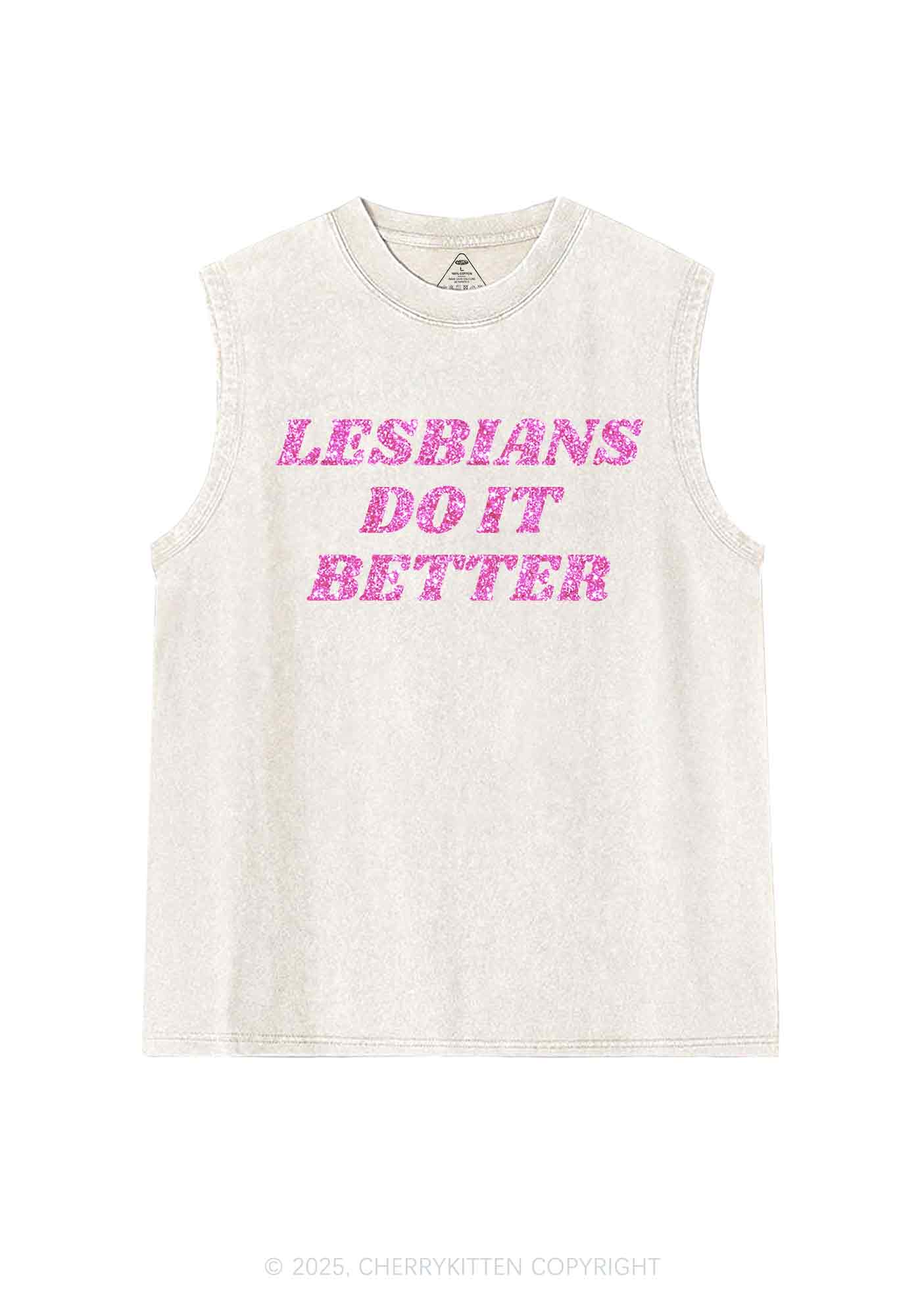 Glitter Lesbians Do It Better Pride Y2K Washed Muscle Tank Cherrykitten