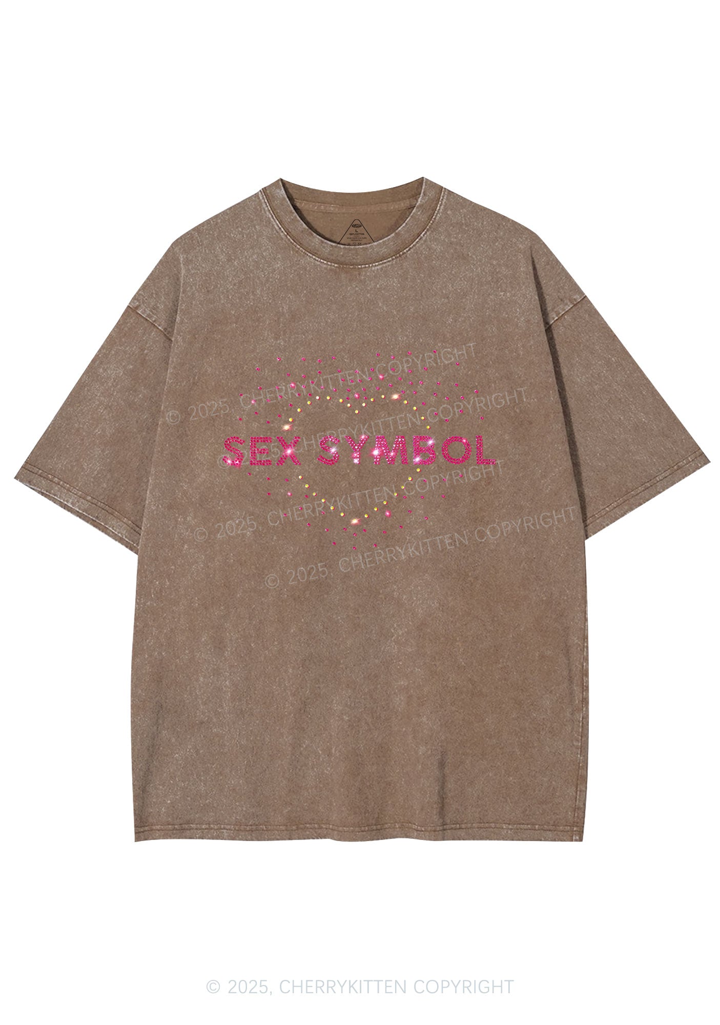 Rhinestone Sx Symbol Y2K Shirts Washed Tee Cherrykitten