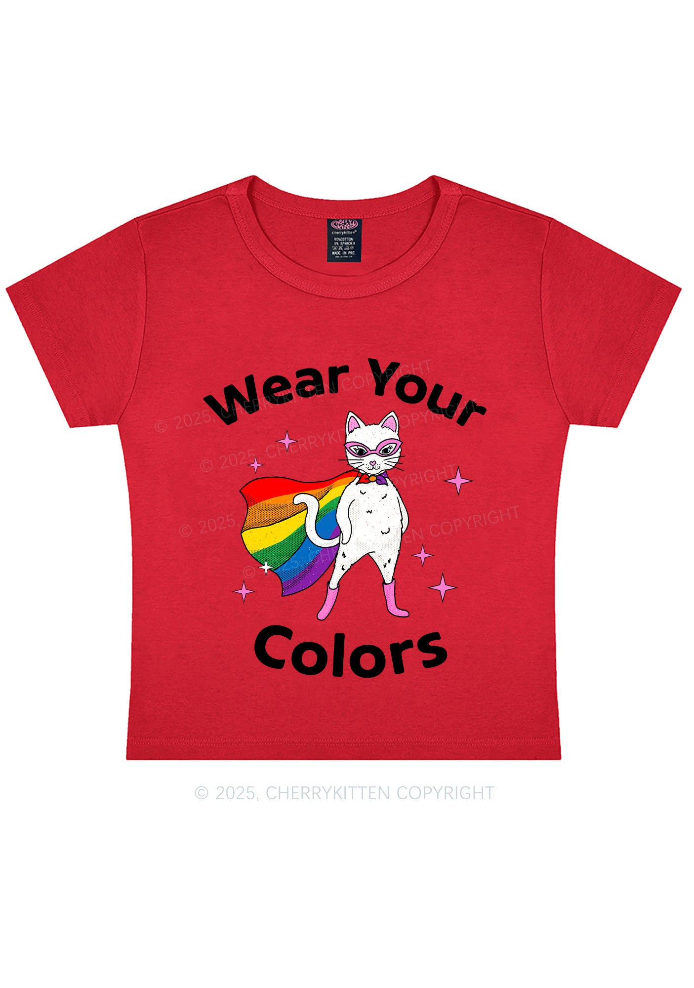Pride Flag Cat Y2K Baby Tee Cherrykitten