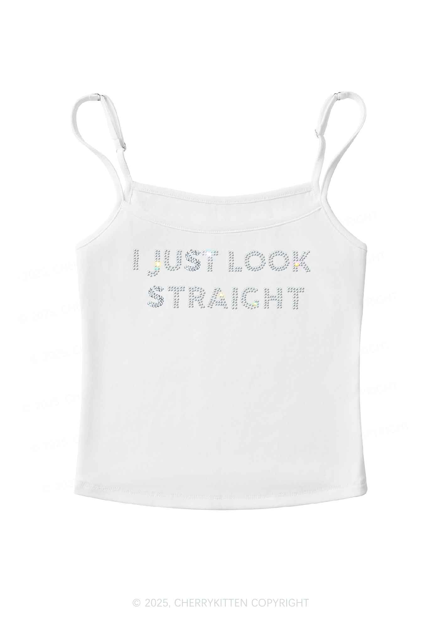 Rhinestone I Just Look Straight Pride Y2K Spaghetti Strap Cami Cherrykitten