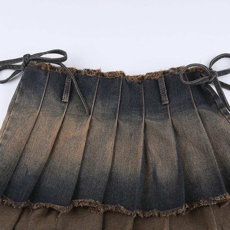 American Street Style Retro Irregular Pleated Skirt