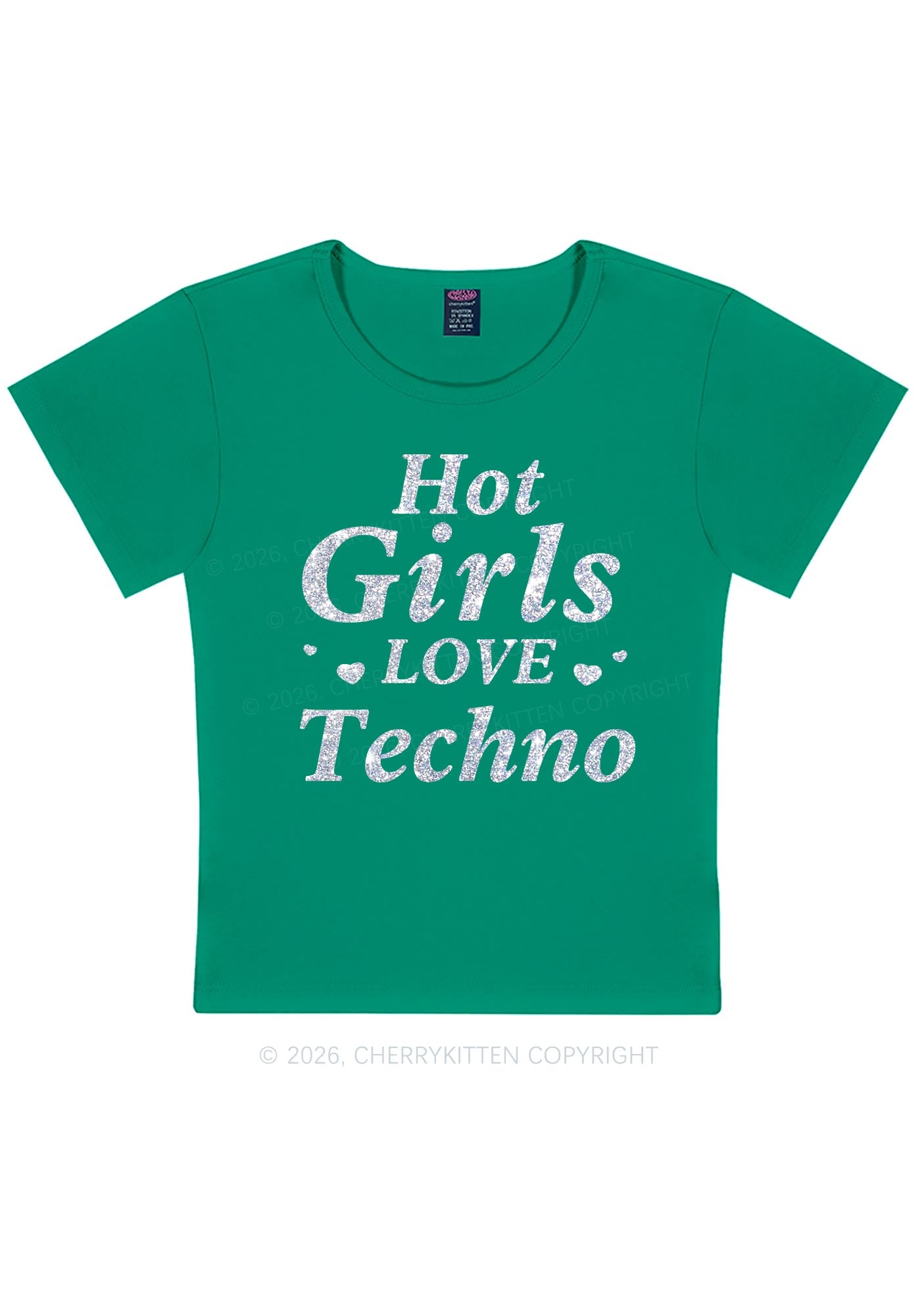 Glitter Hot Girls Love Techno Y2K Baby Tee Cherrykitten