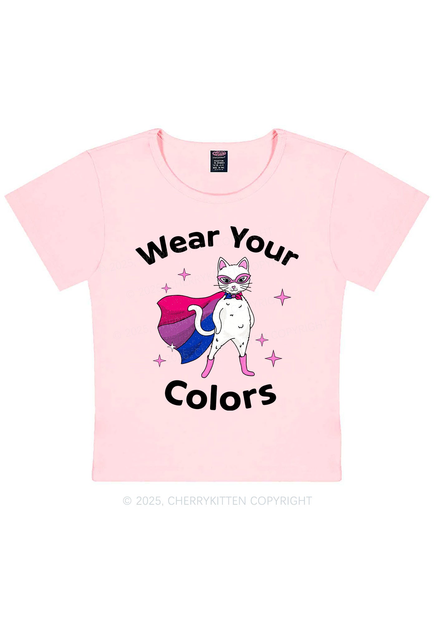 Bisexual Flag Cat Pride Y2K Baby Tee Cherrykitten
