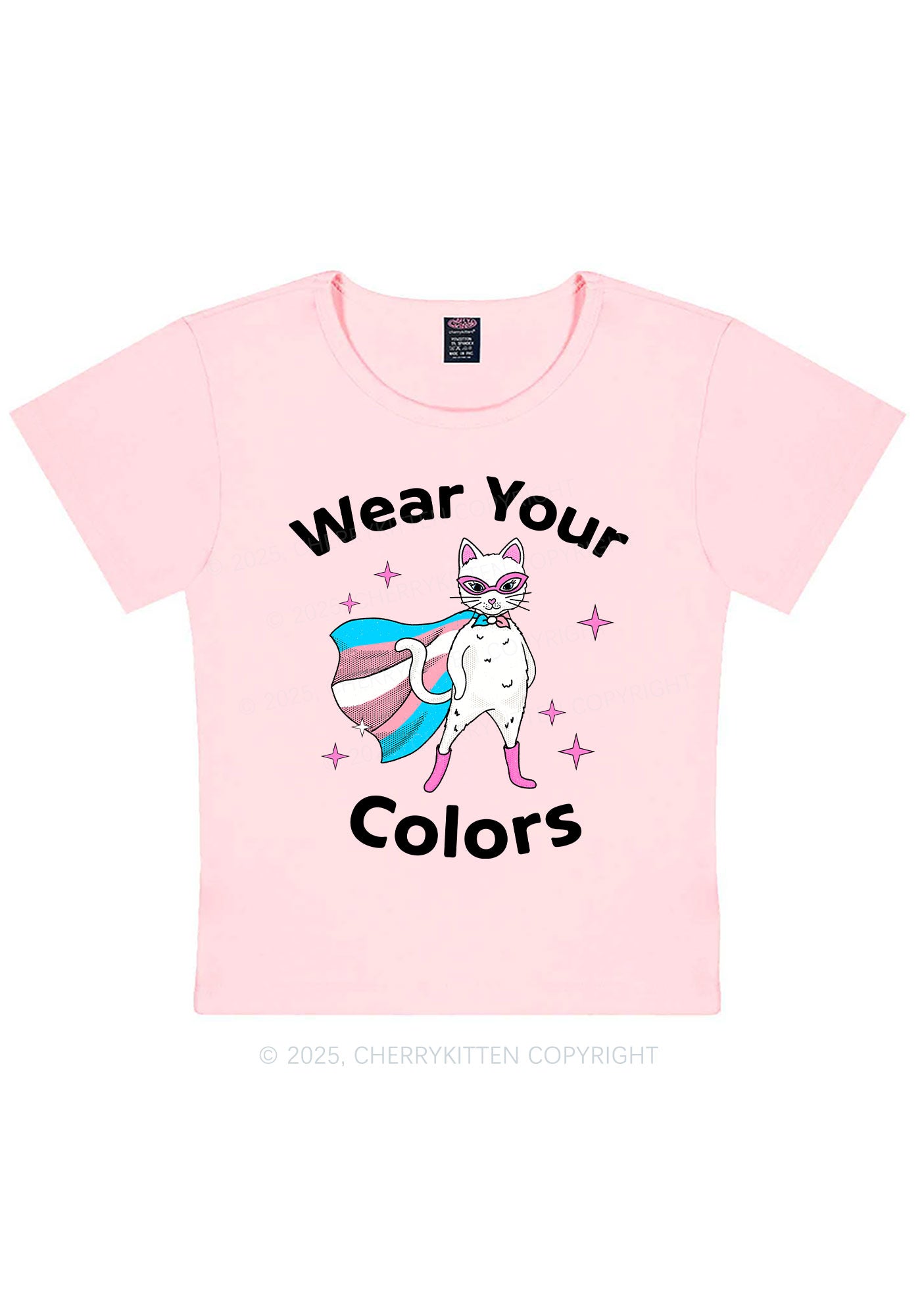 Transgender Flag Cat Pride Y2K Baby Tee Cherrykitten