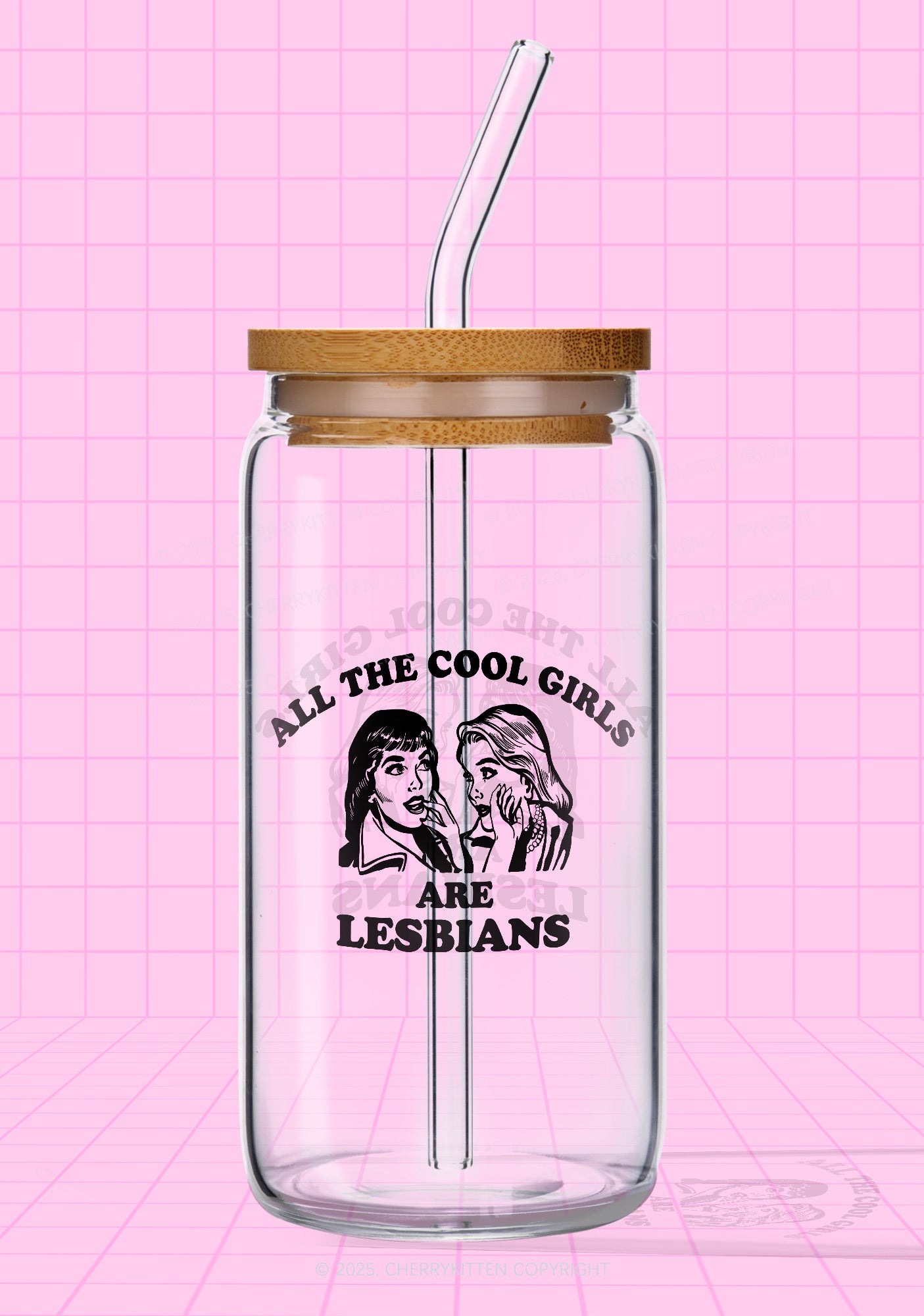 Cool Girls Lesbians Pride Y2K Printed Glass Cup Cherrykitten