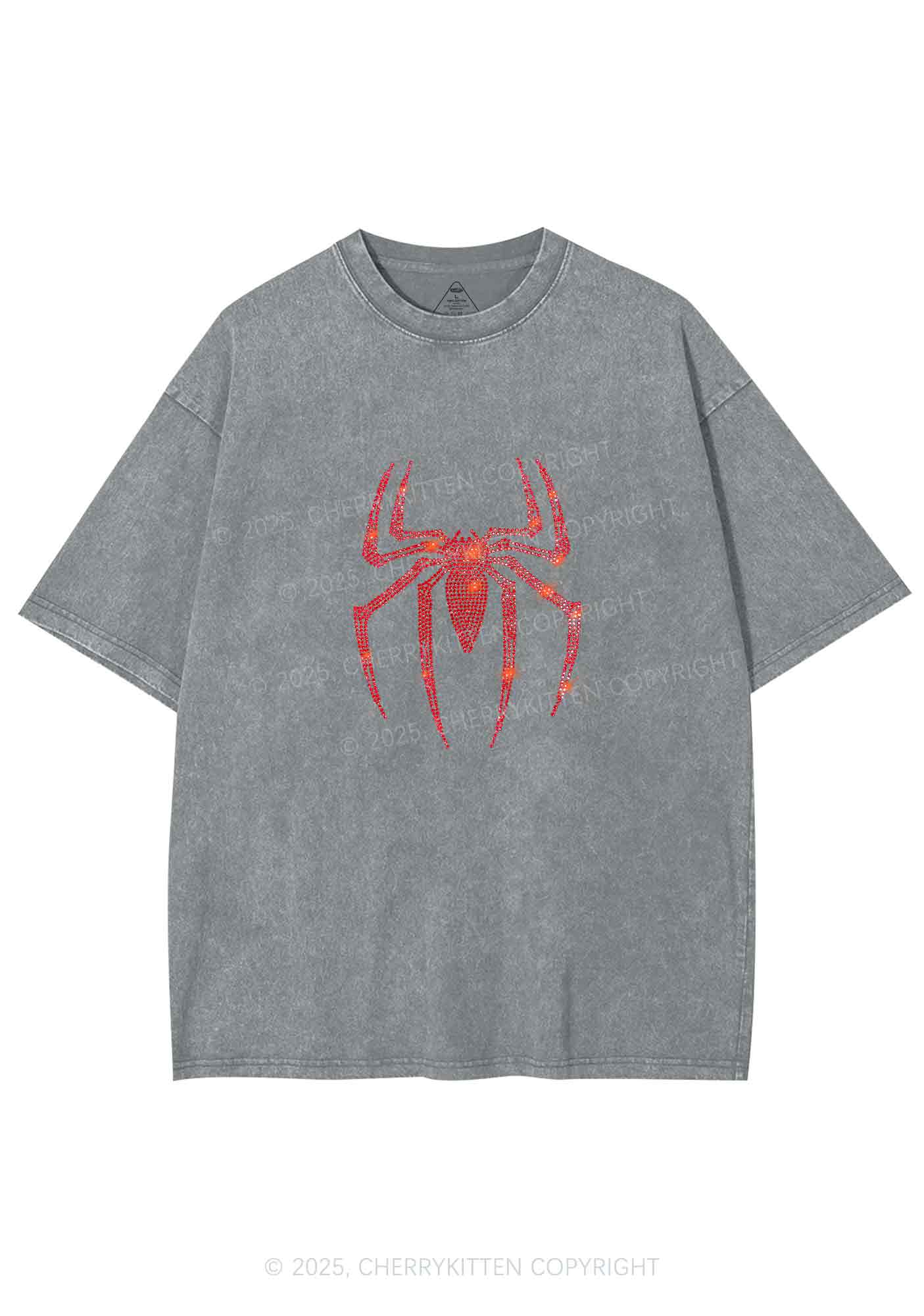 Rhinestone Red Spider Y2K Shirts Washed Tee Cherrykitten