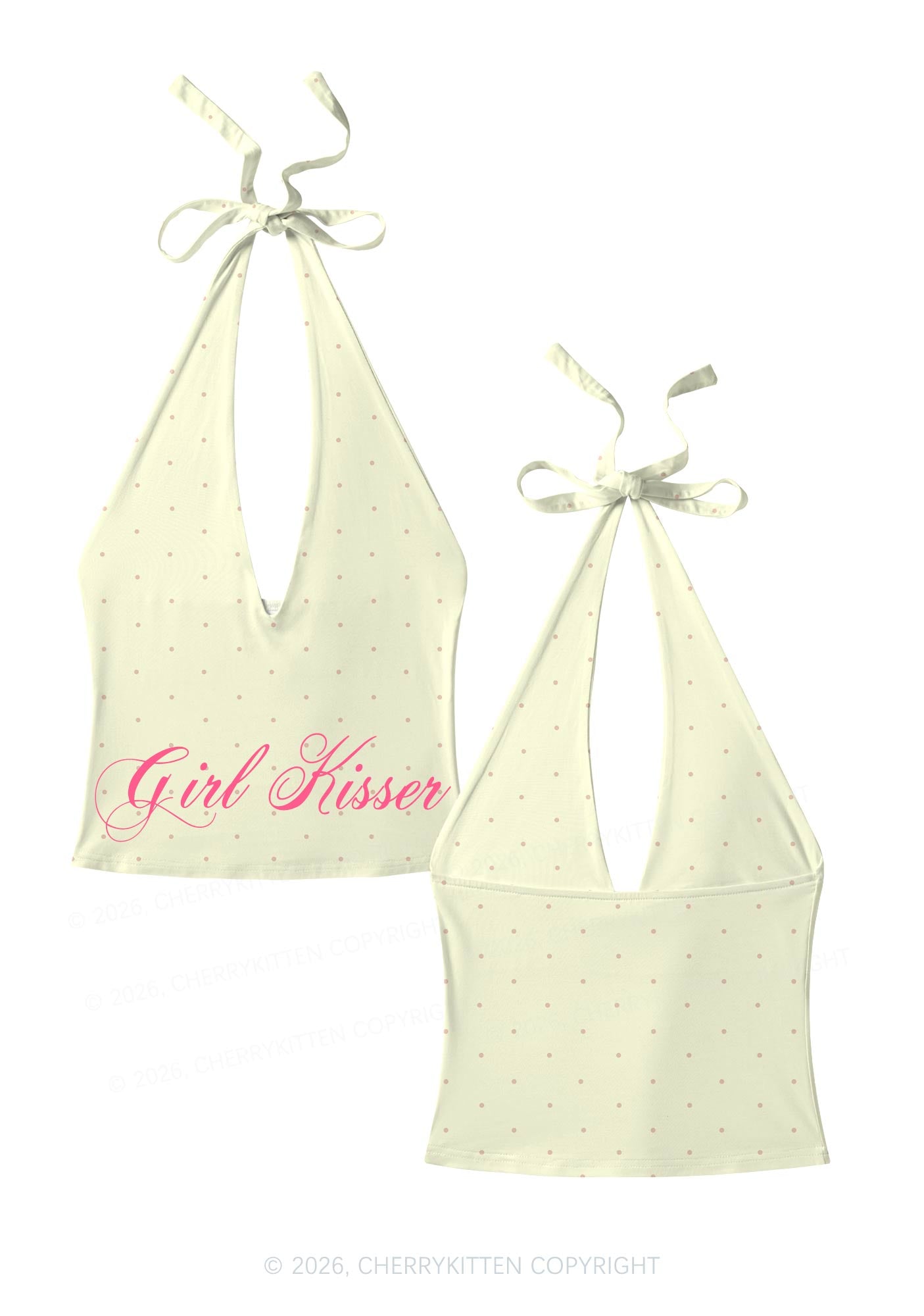 Girl Kisser Yellow Dots Pride Y2K Print Halter Deep V Neck Cami Cherrykitten