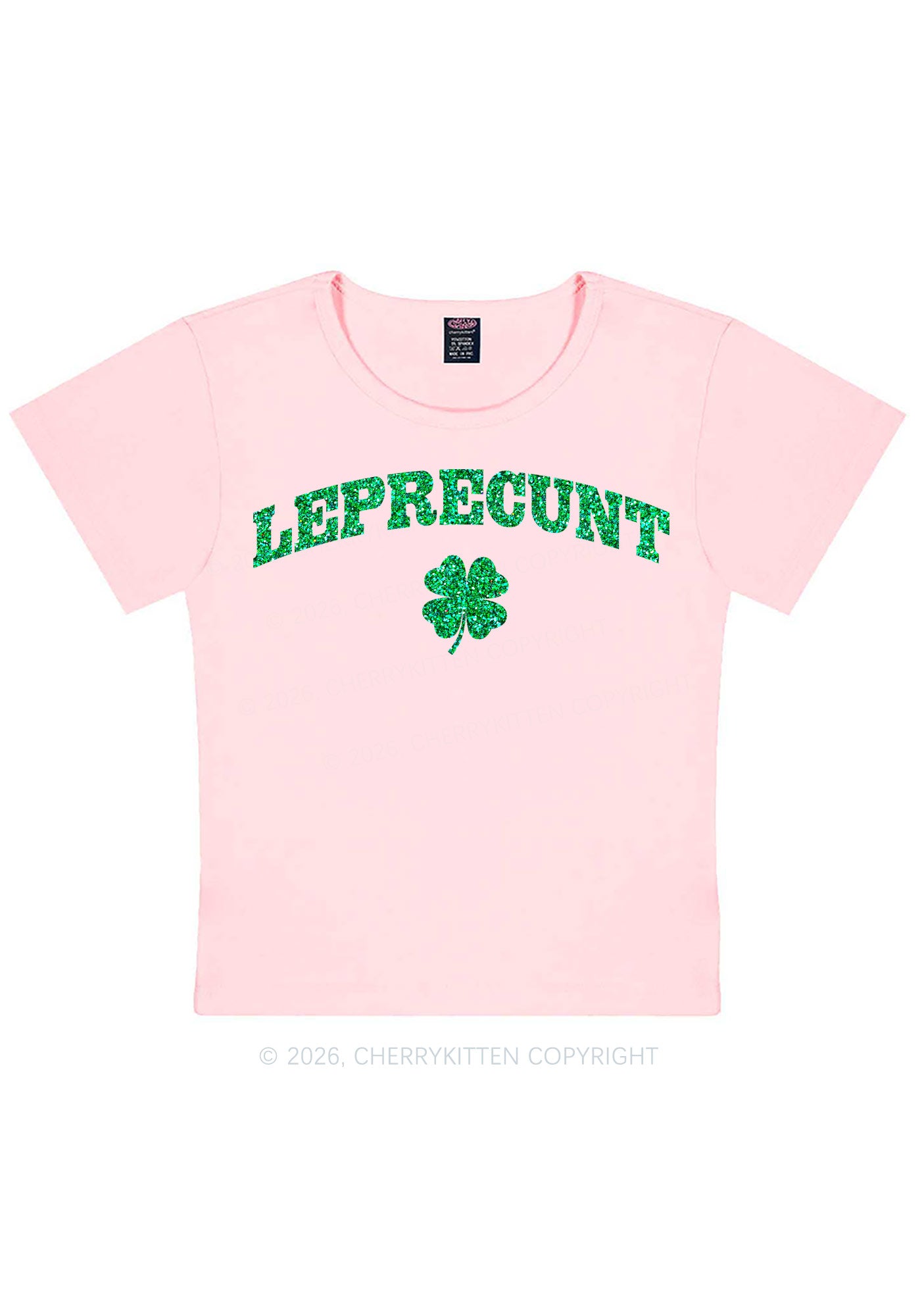 Glitter Leprecunt St Patricks Y2K Baby Tee Cherrykitten
