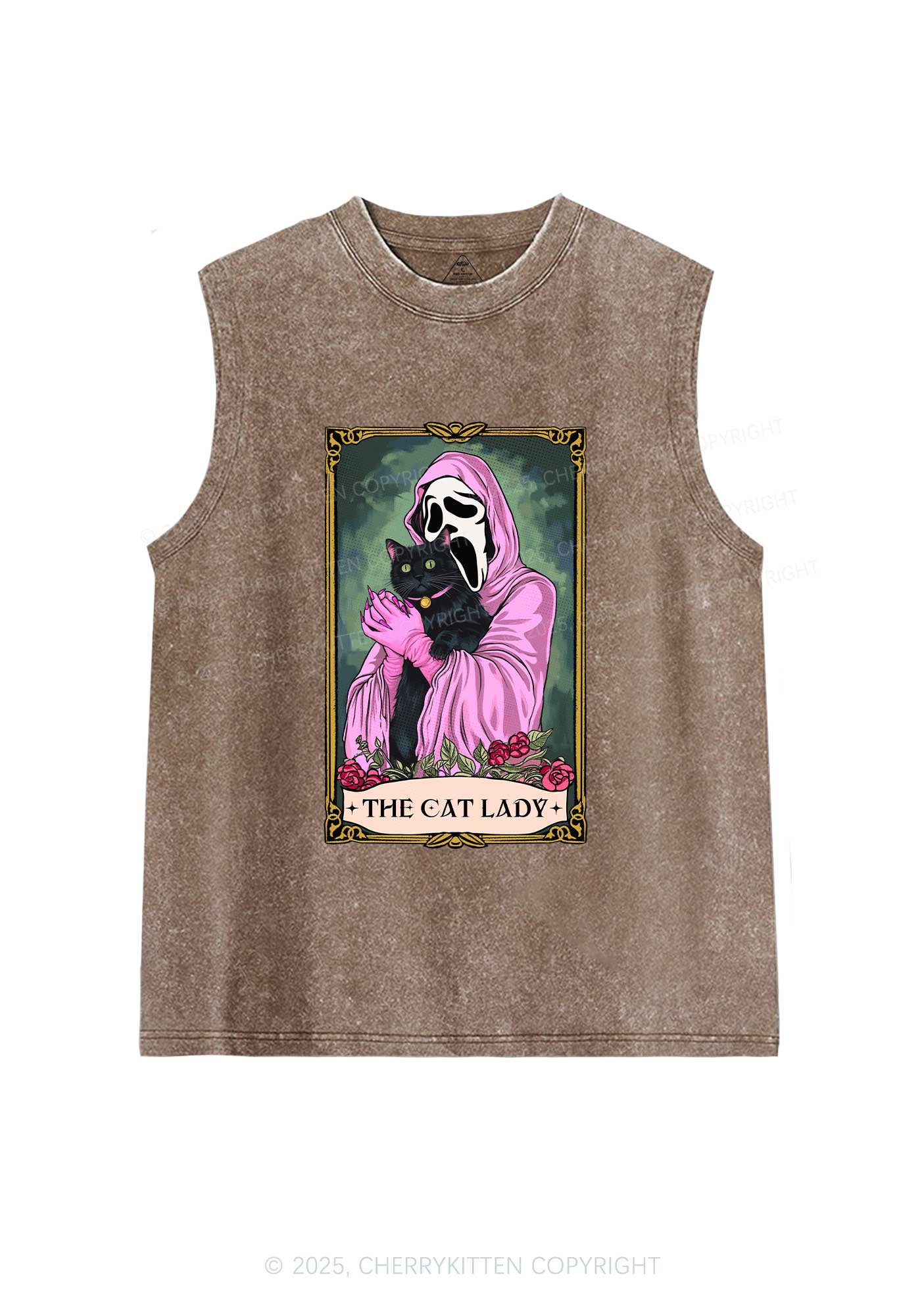 Halloween The Skull Cat Lady Y2K Washed Muscle Tank Cherrykitten