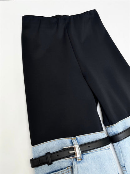 Niche Personality Contrast Color Stitching Pants