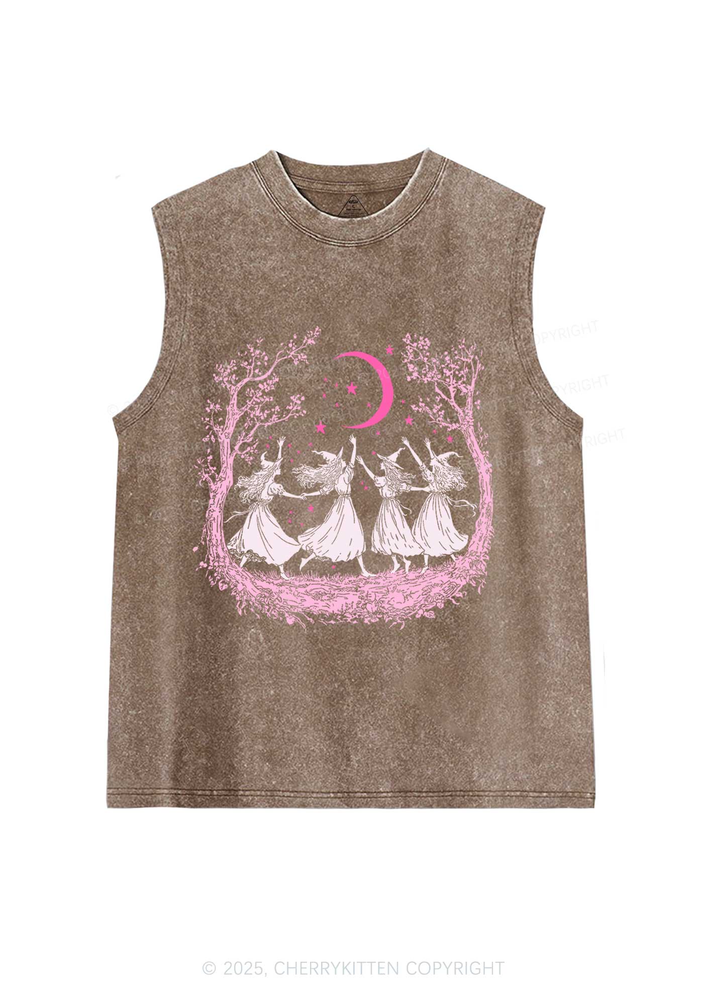 Halloween Witches Dancing Under Moon Y2K Washed Muscle Tank Cherrykitten