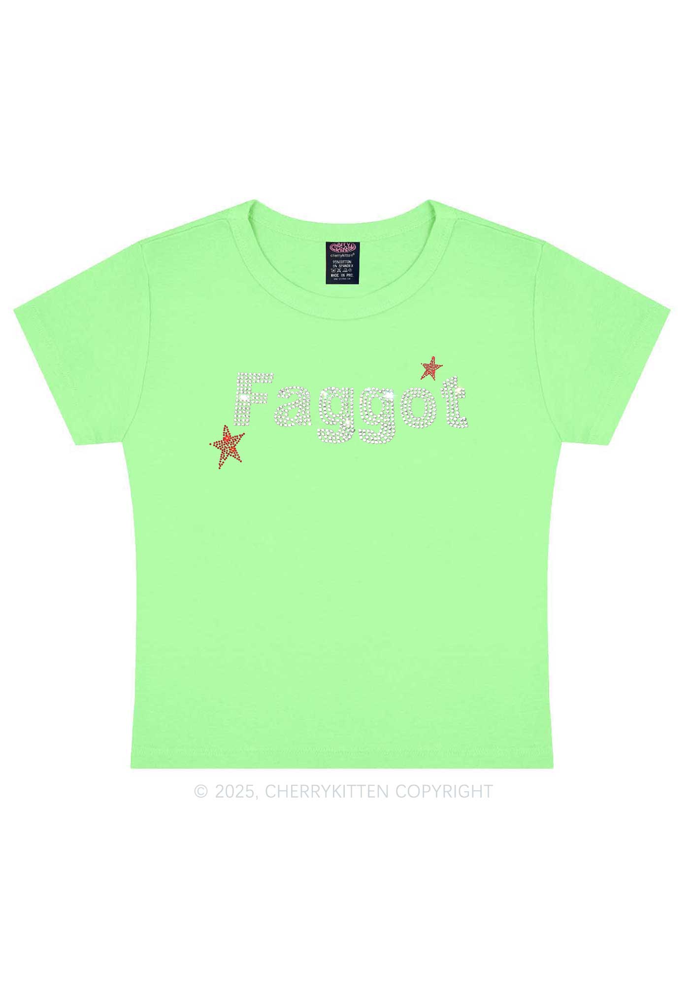 Rhinestone Faggot Pride Y2K Baby Tee Cherrykitten