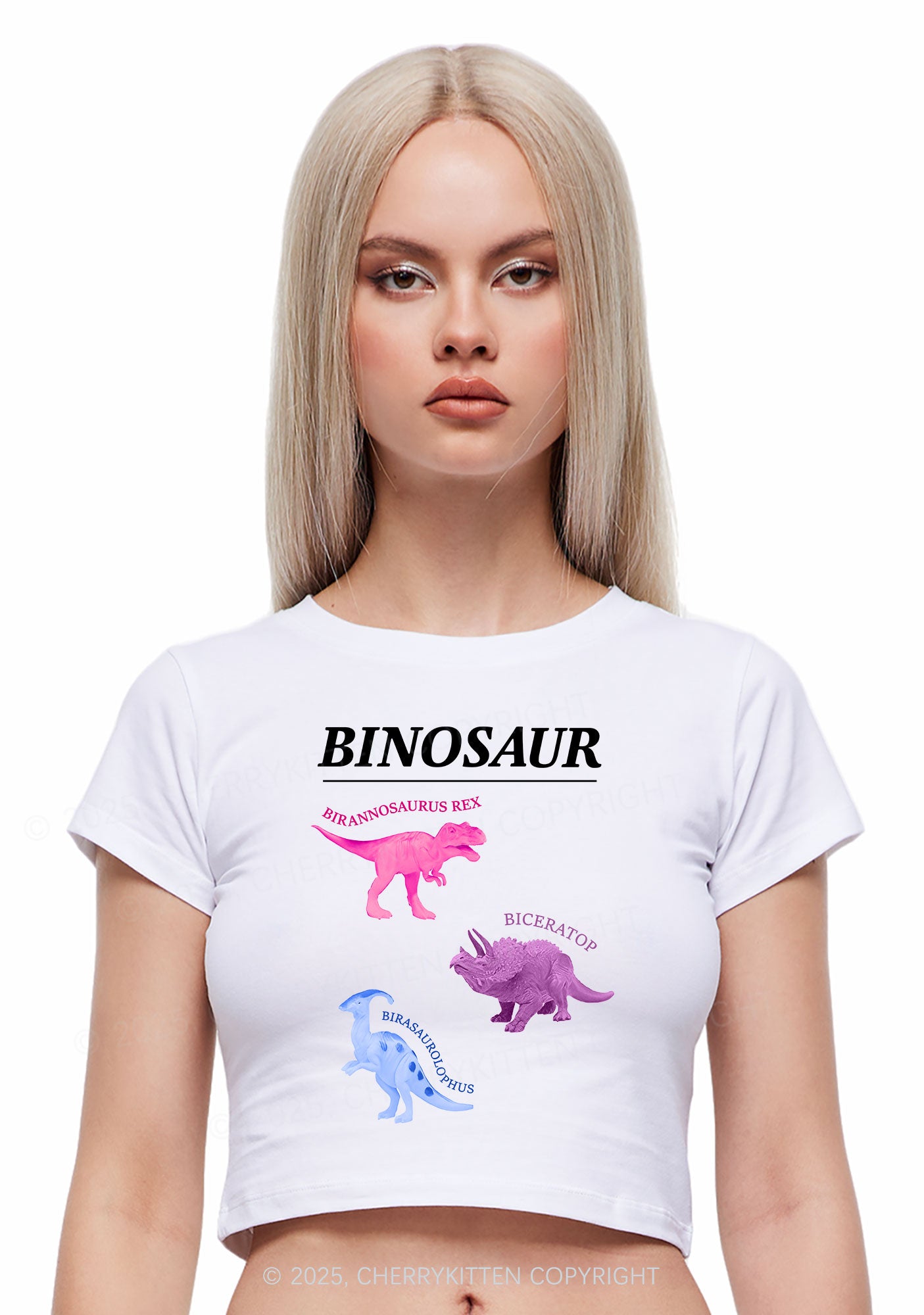 Binosaur Pride Y2K Baby Tee Cherrykitten