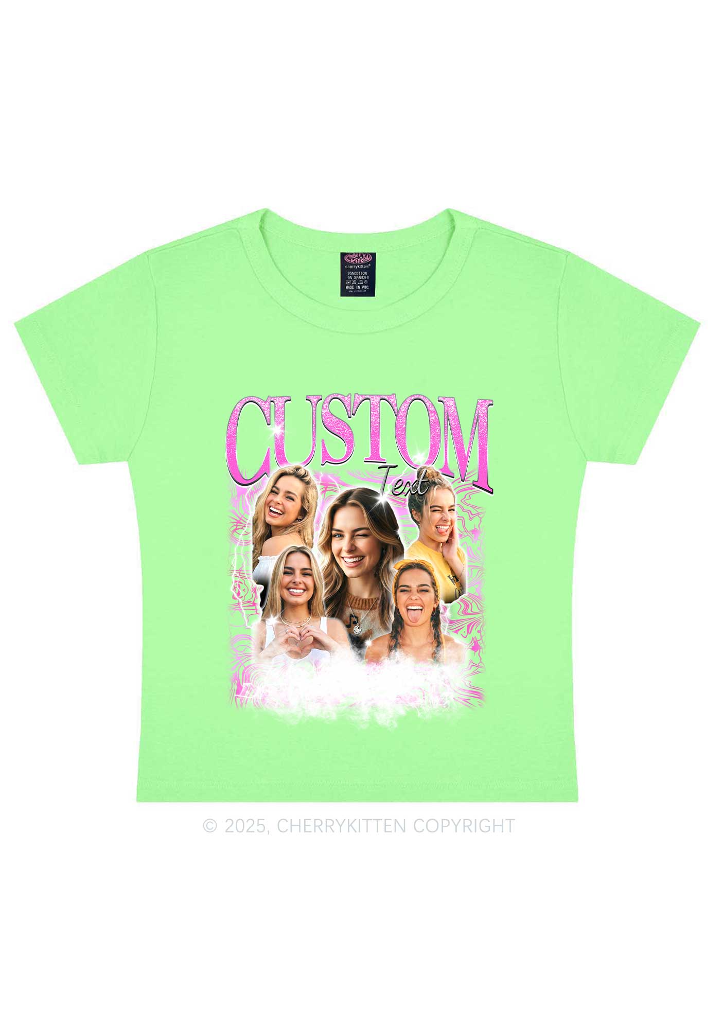 Custom Portrait Glitter Text Y2K Baby Tee Cherrykitten