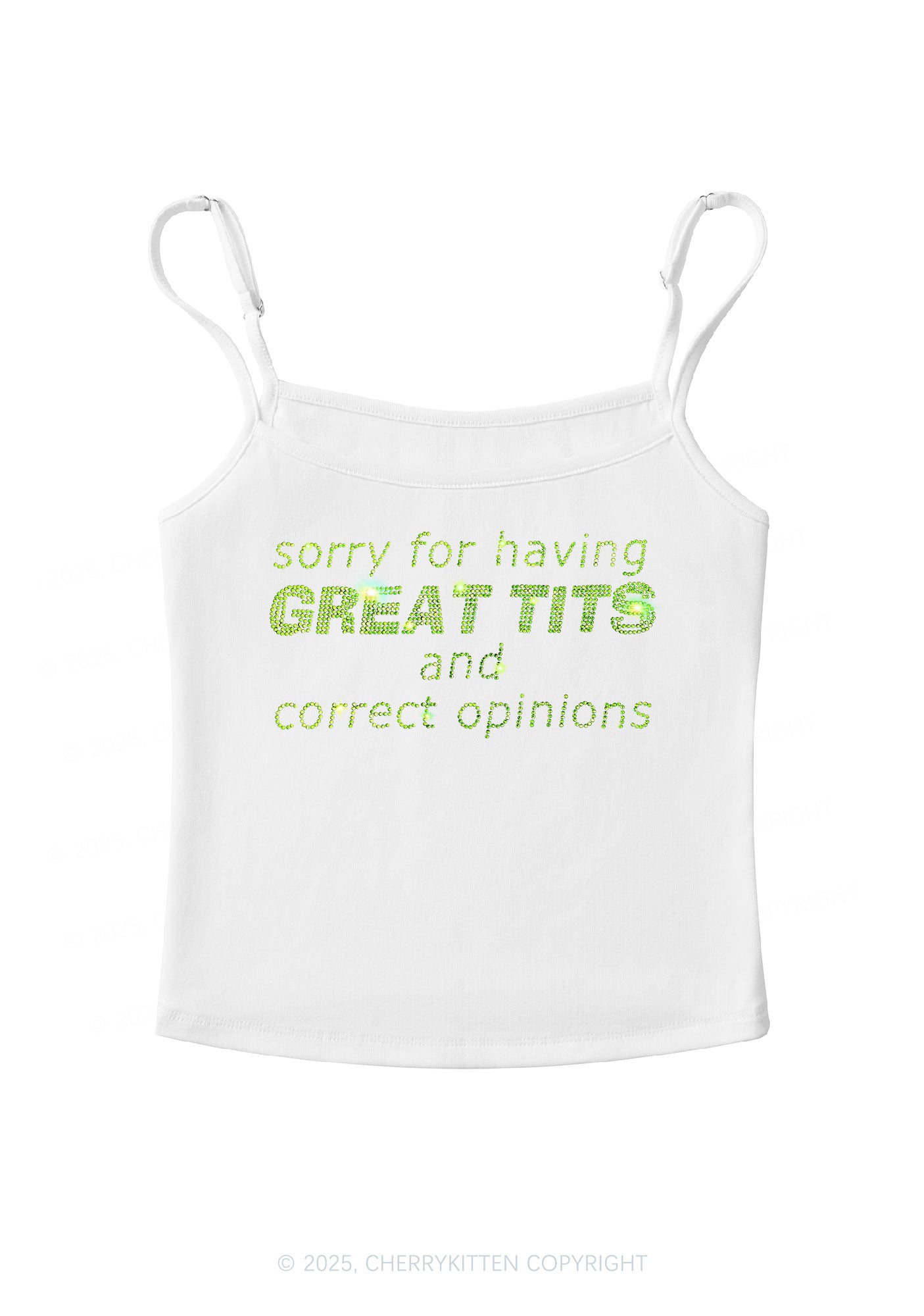 Rhinestone Sorry For Having Correct Opinions Y2K Spaghetti Strap Cami Cherrykitten