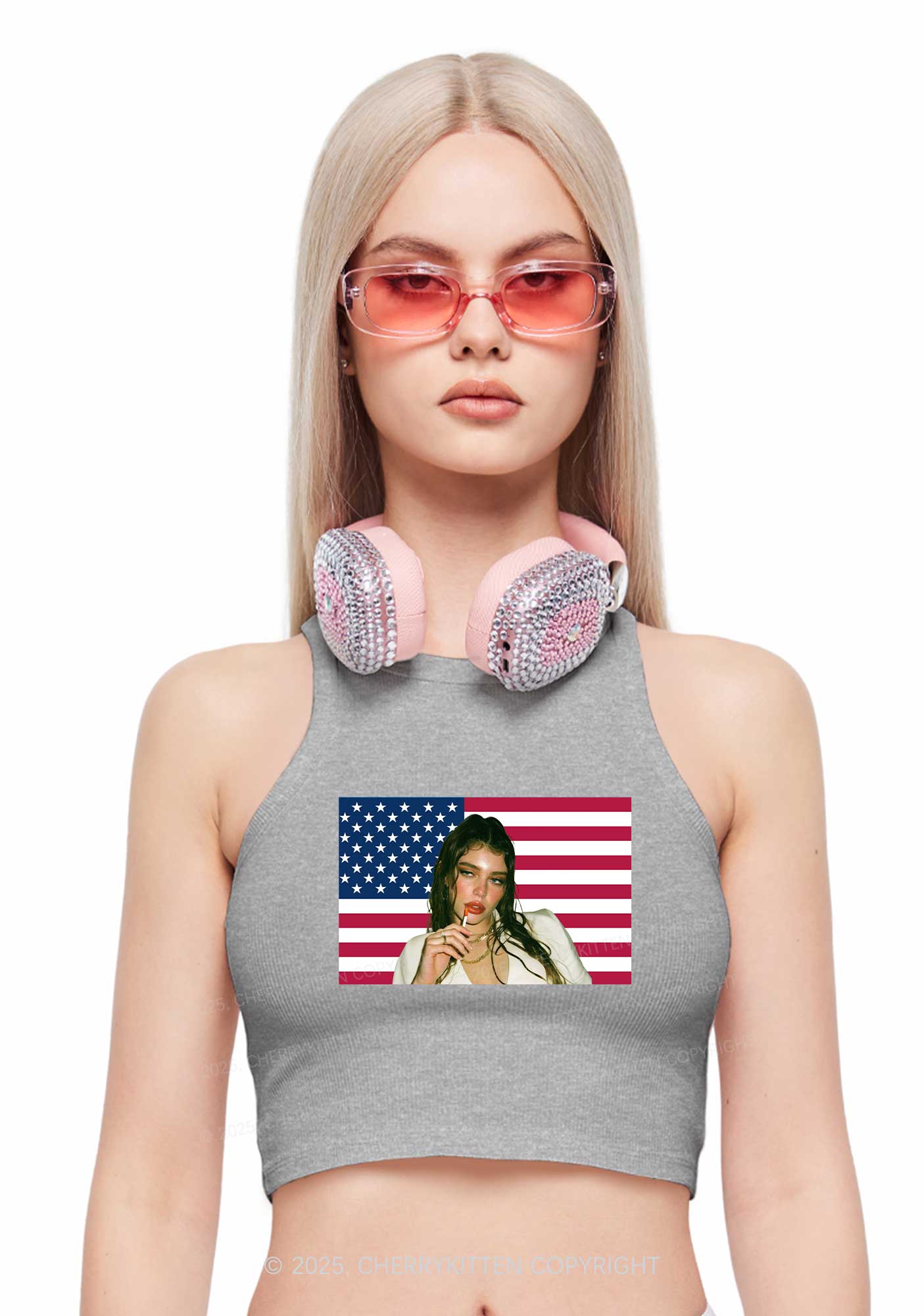 Custom Portrait Flag Y2K Crop Tank Top Cherrykitten