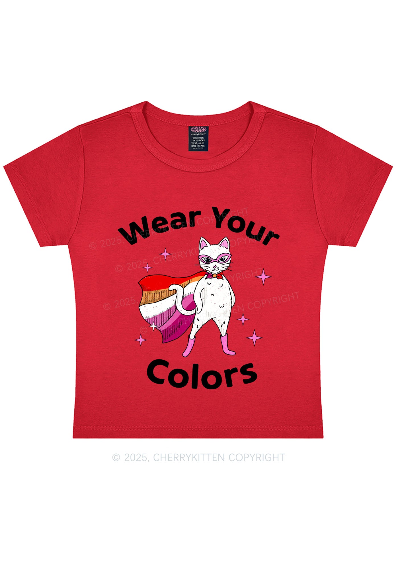 Lesbian Flag Cat Pride Y2K Baby Tee Cherrykitten