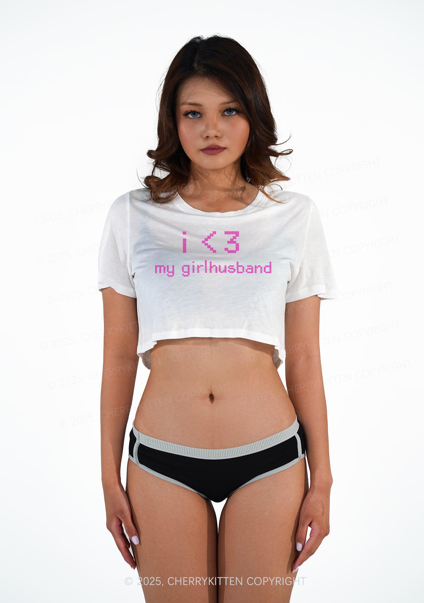 I Love My Girlhusband Y2K Sheer Crop Tee Cherrykitten