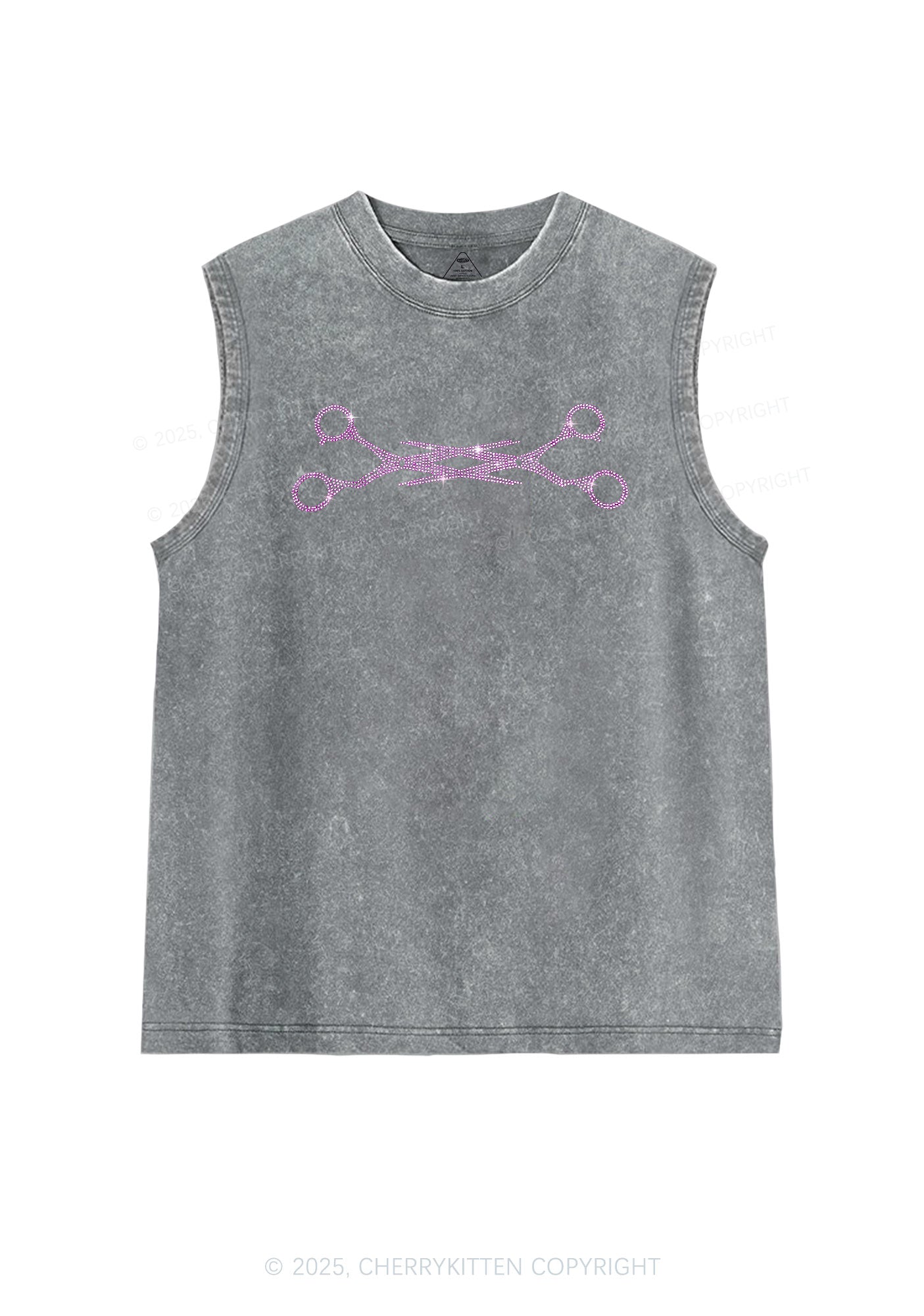 Rhinestone Pink Scissor Pride Y2K Washed Muscle Tank Cherrykitten