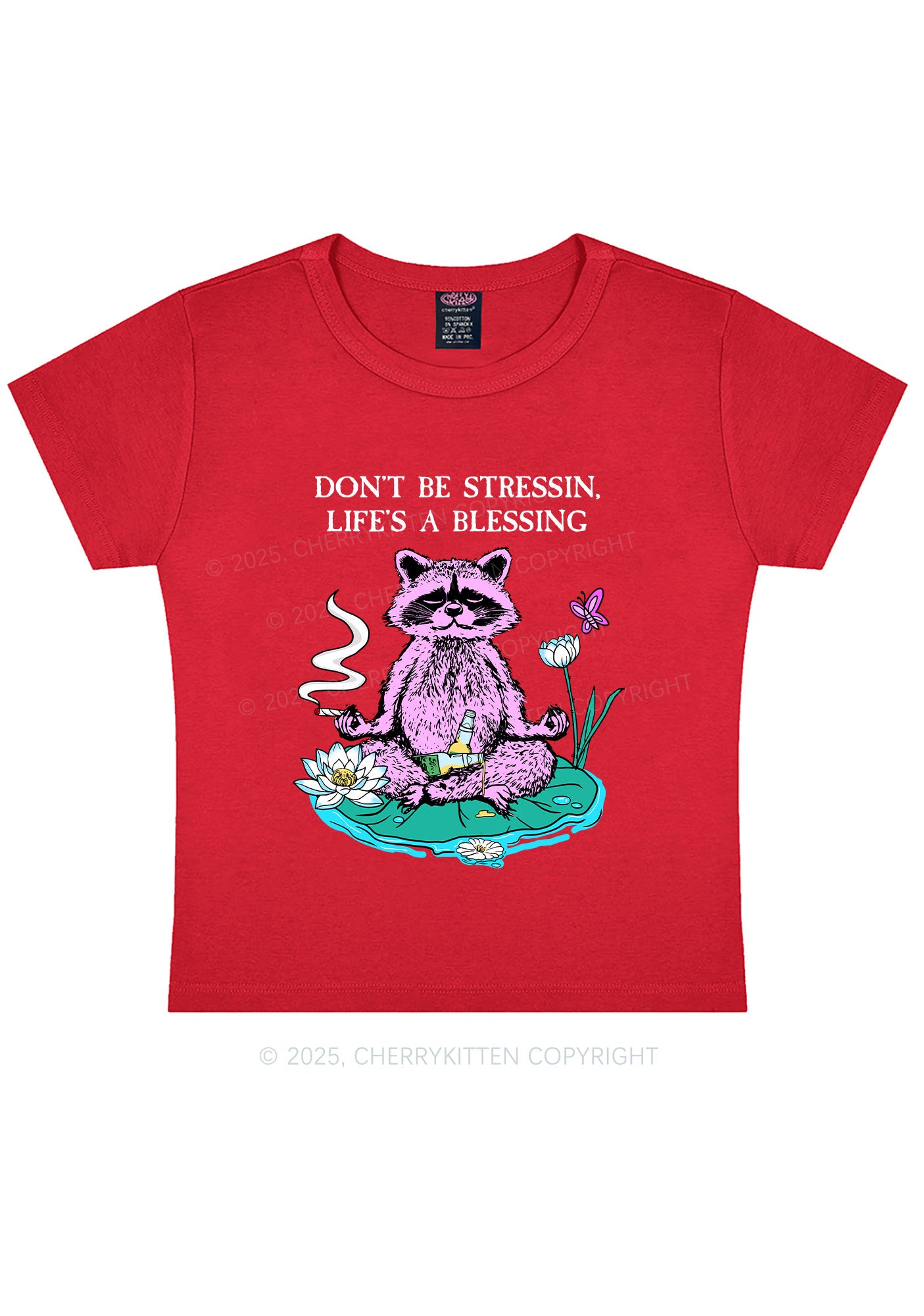 Dont Stress Raccoon Y2K Baby Tee Cherrykitten