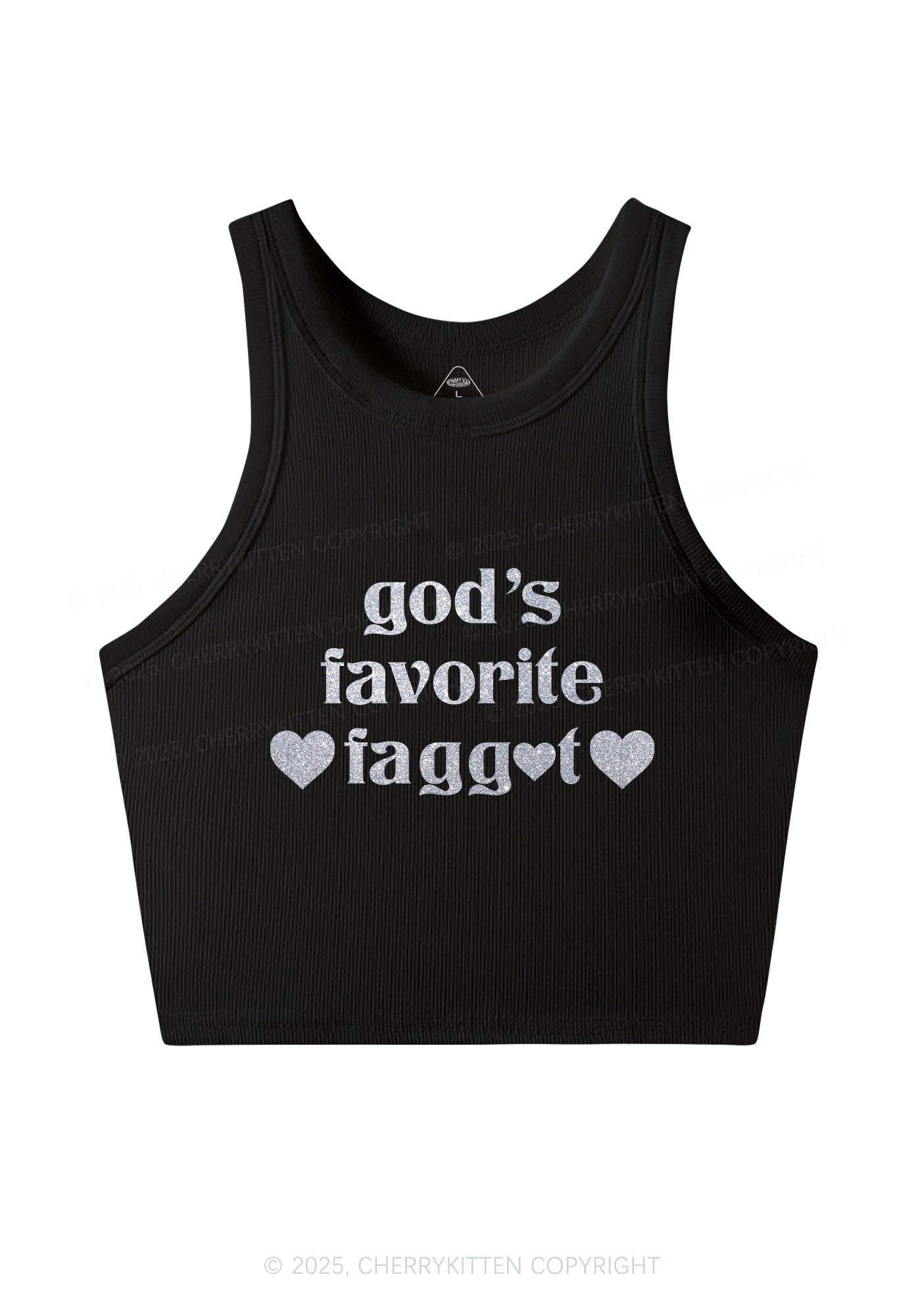 Glitter Gods Favorite Faggot Pride Y2K Crop Tank Top Cherrykitten