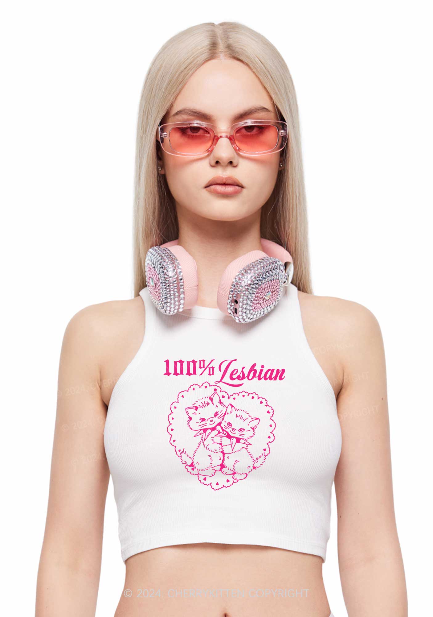 Lesbian Cats Y2K Crop Tank Top Cherrykitten