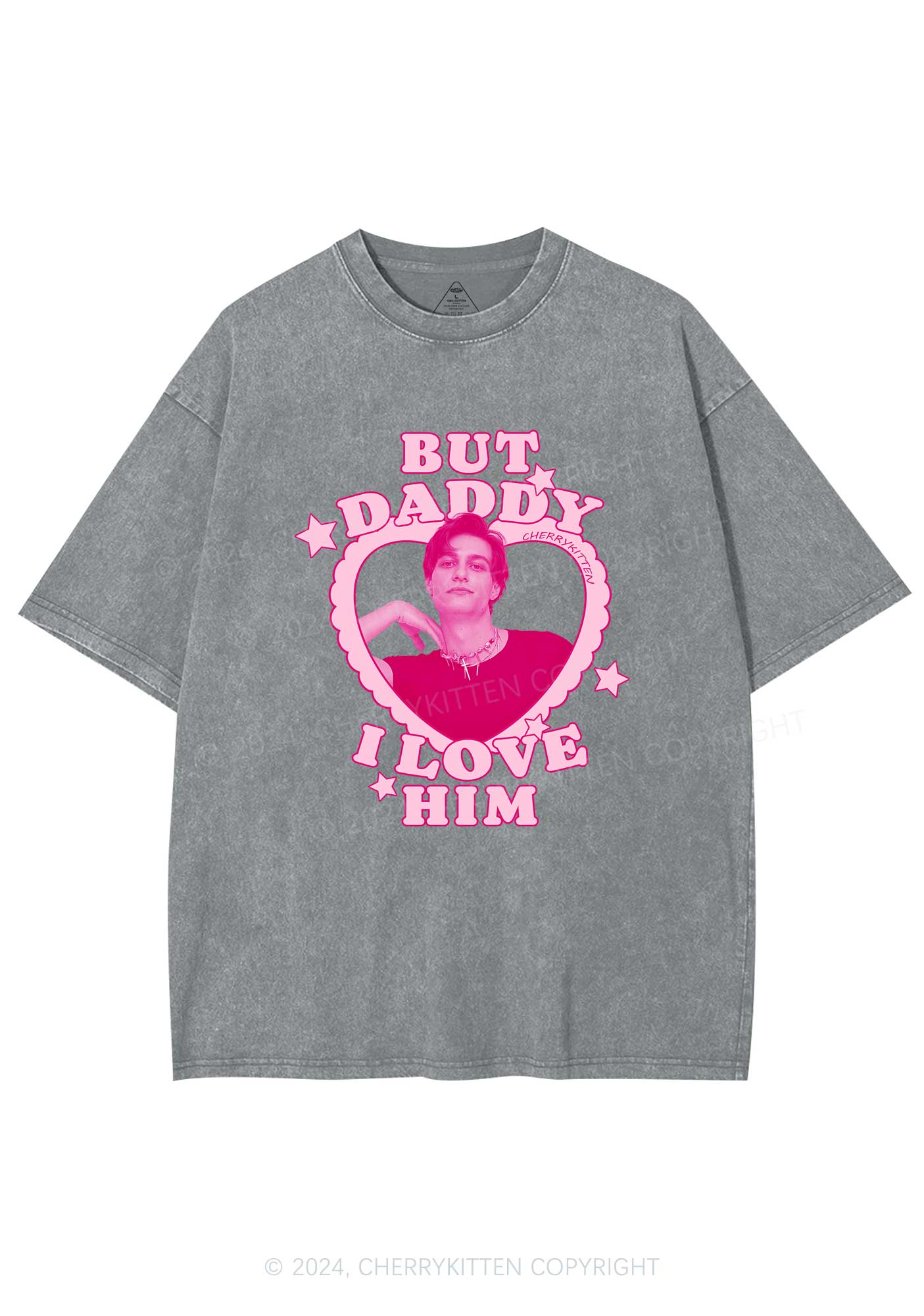 Custom I Love Him Photo Y2K Valentine's Day Washed Tee Cherrykitten