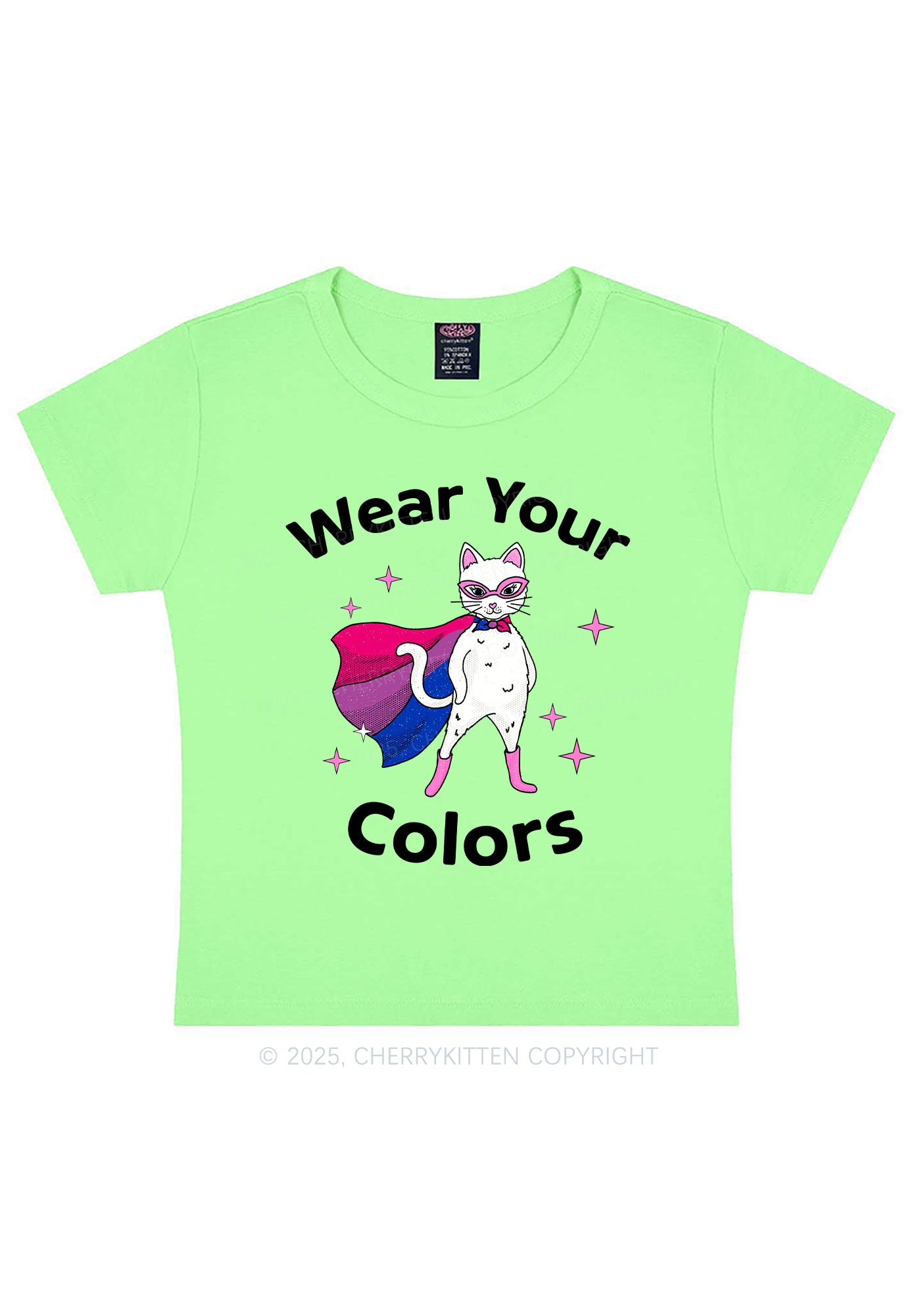 Bisexual Flag Cat Pride Y2K Baby Tee Cherrykitten