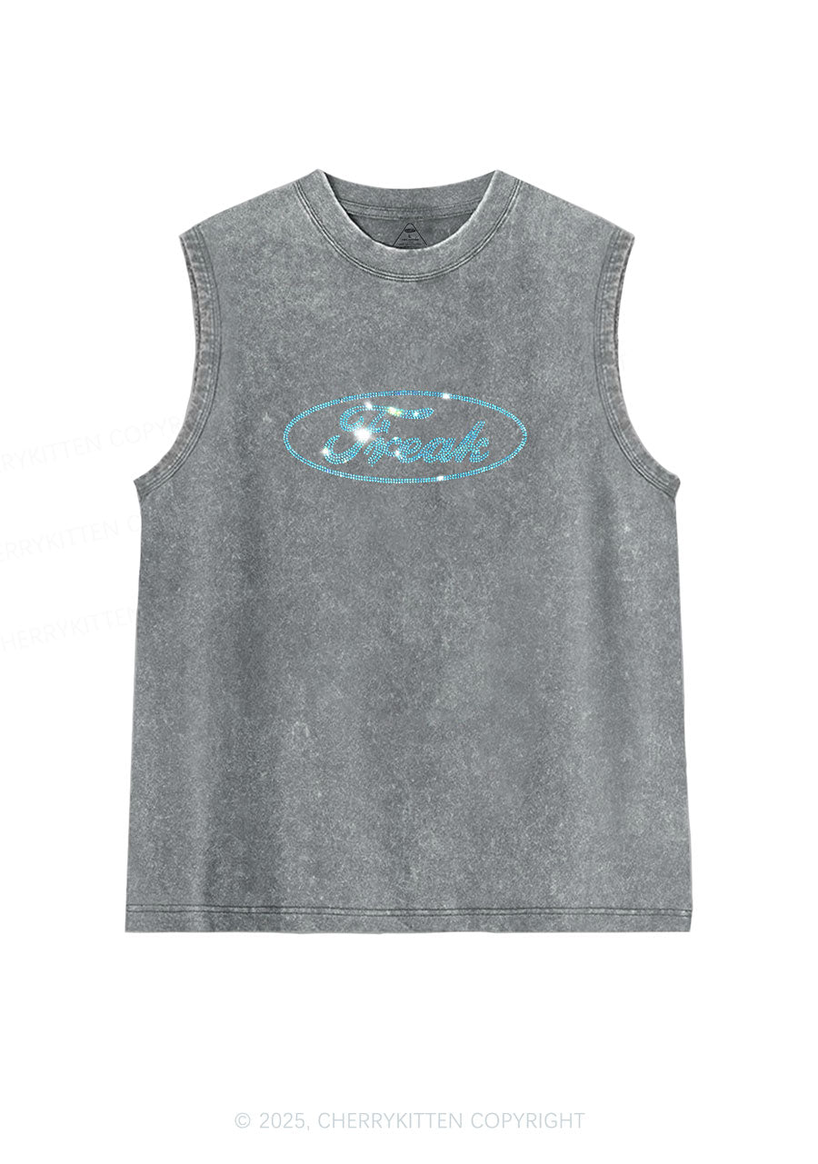 Rhinestone Oval Freak Y2K Washed Muscle Tank Cherrykitten