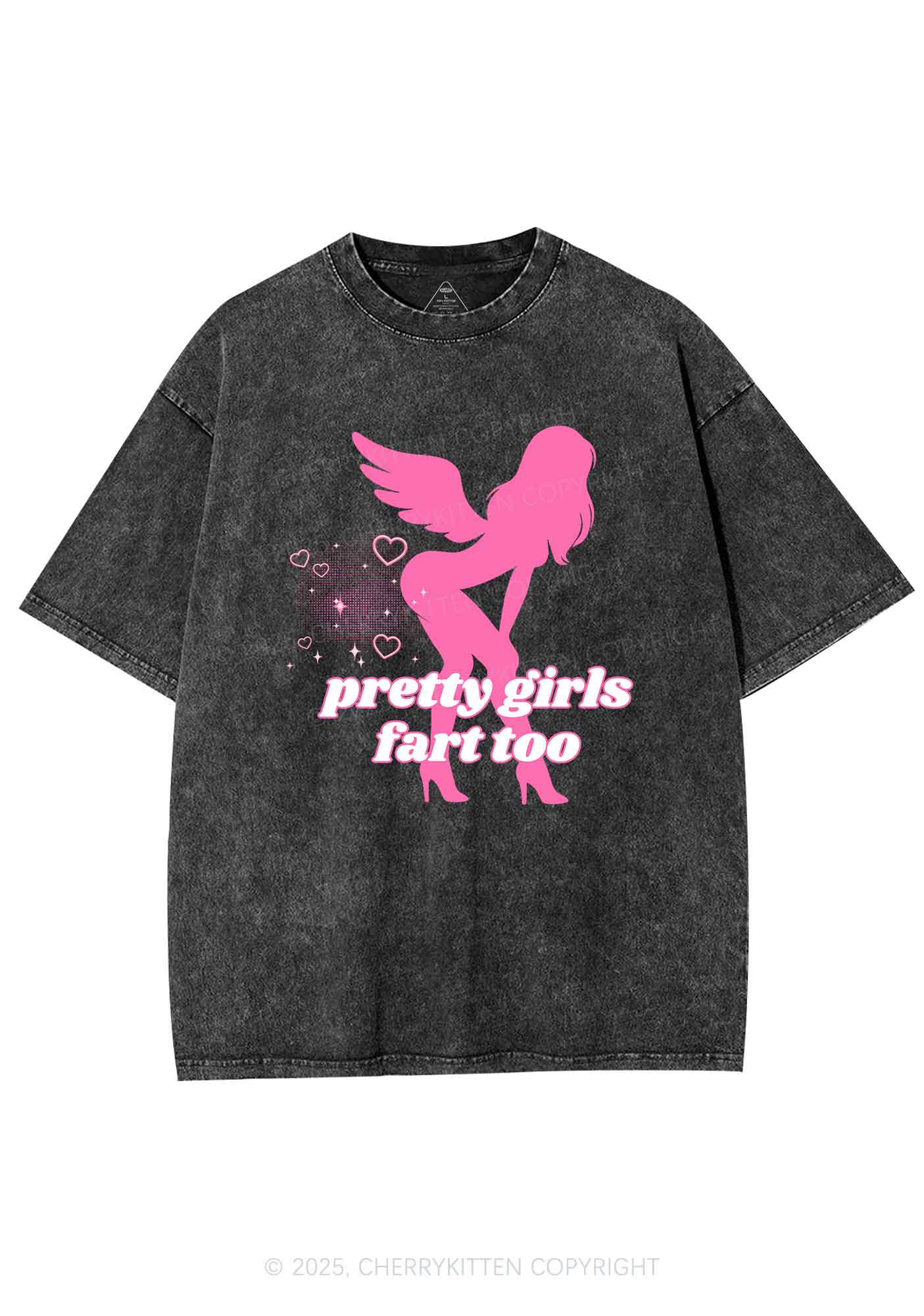Pretty Girls Fart Too Y2K Shirts Washed Tee Cherrykitten