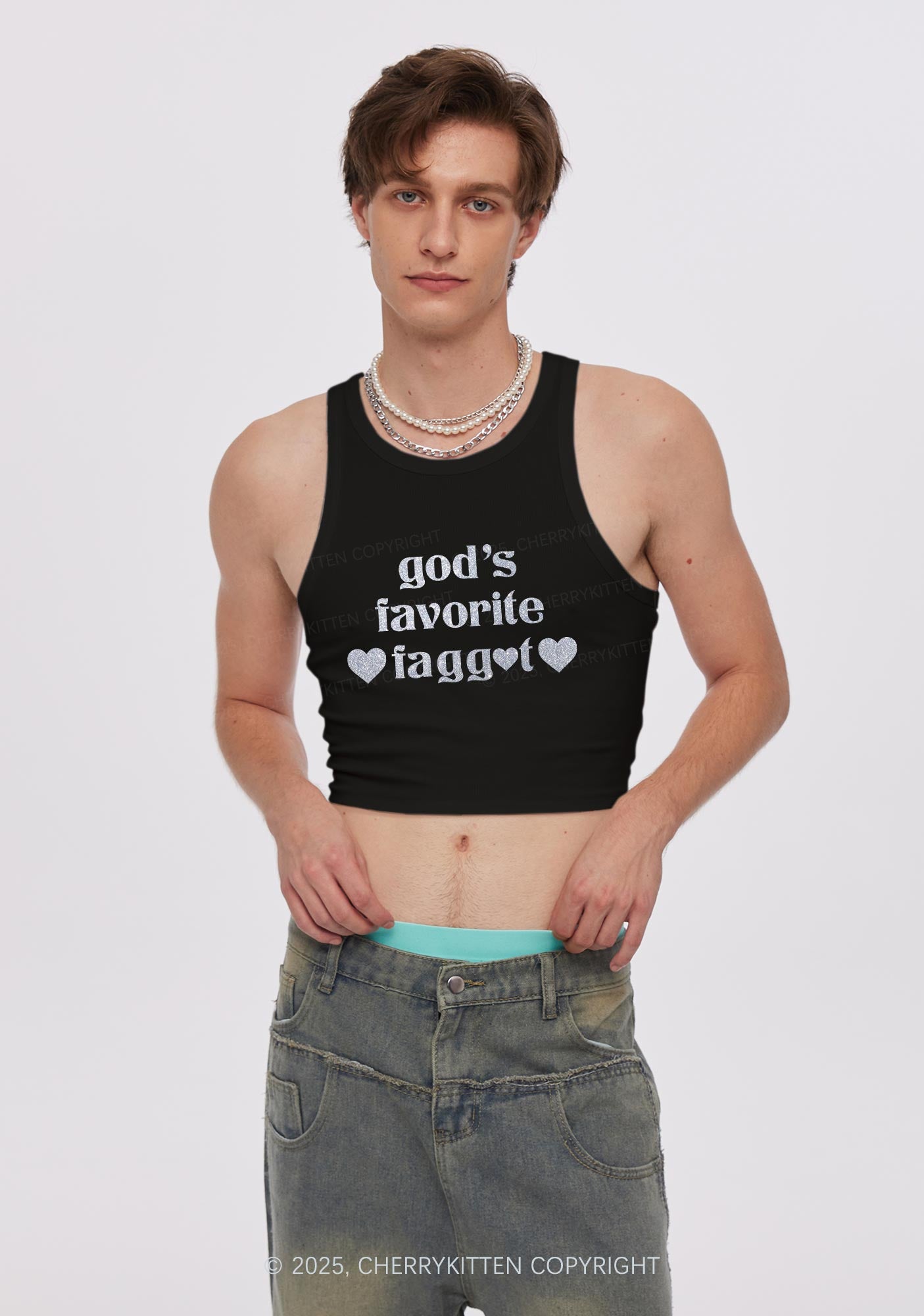 Glitter Gods Favorite Faggot Pride Y2K Crop Tank Top Cherrykitten