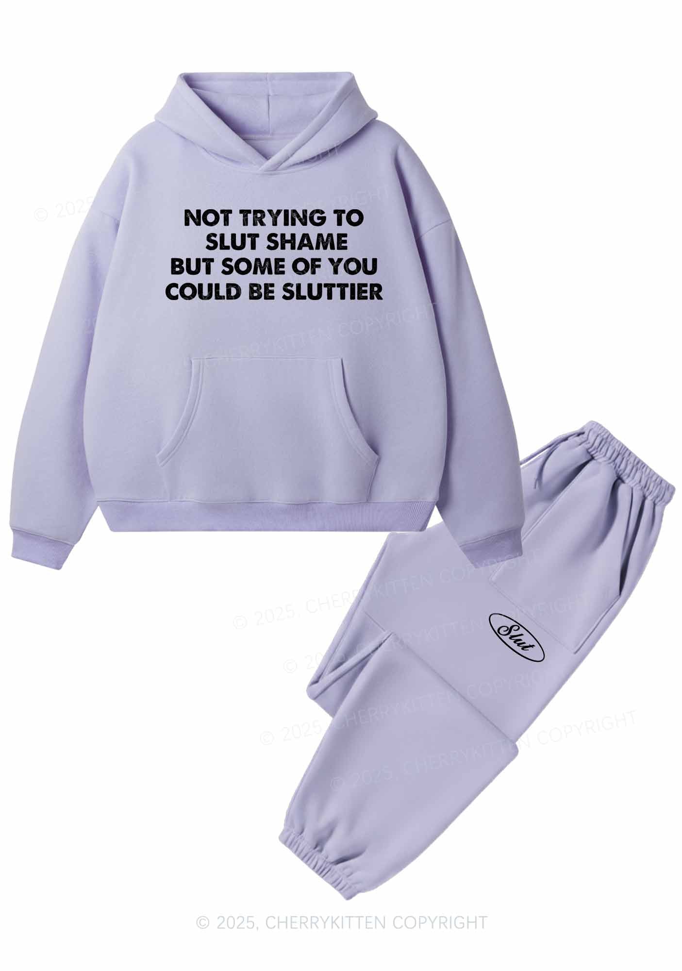 Not Trying To Slxt Shame Y2K Fleece Hoodie Set Cherrykitten