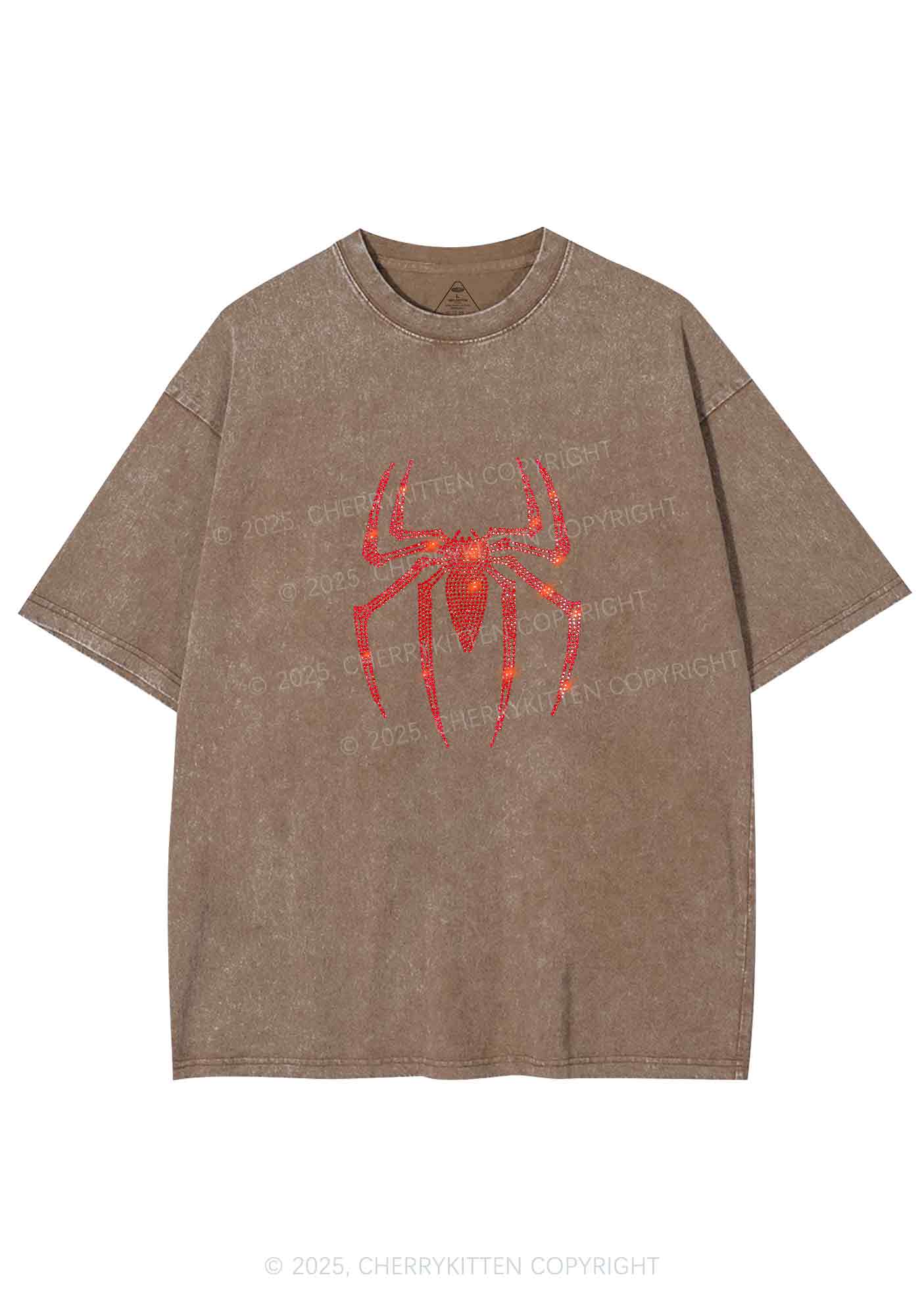 Rhinestone Red Spider Y2K Shirts Washed Tee Cherrykitten