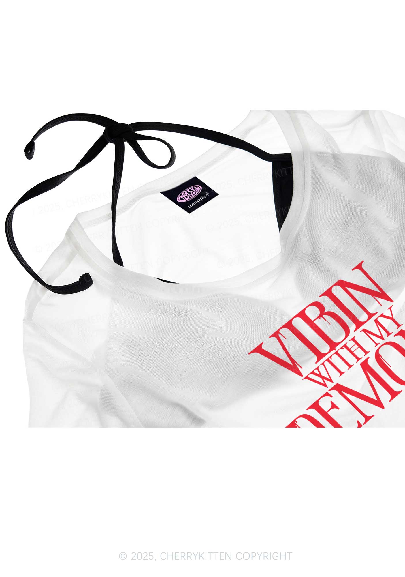 Halloween Vibin With My Demons Y2K Sheer Crop Tee Cherrykitten