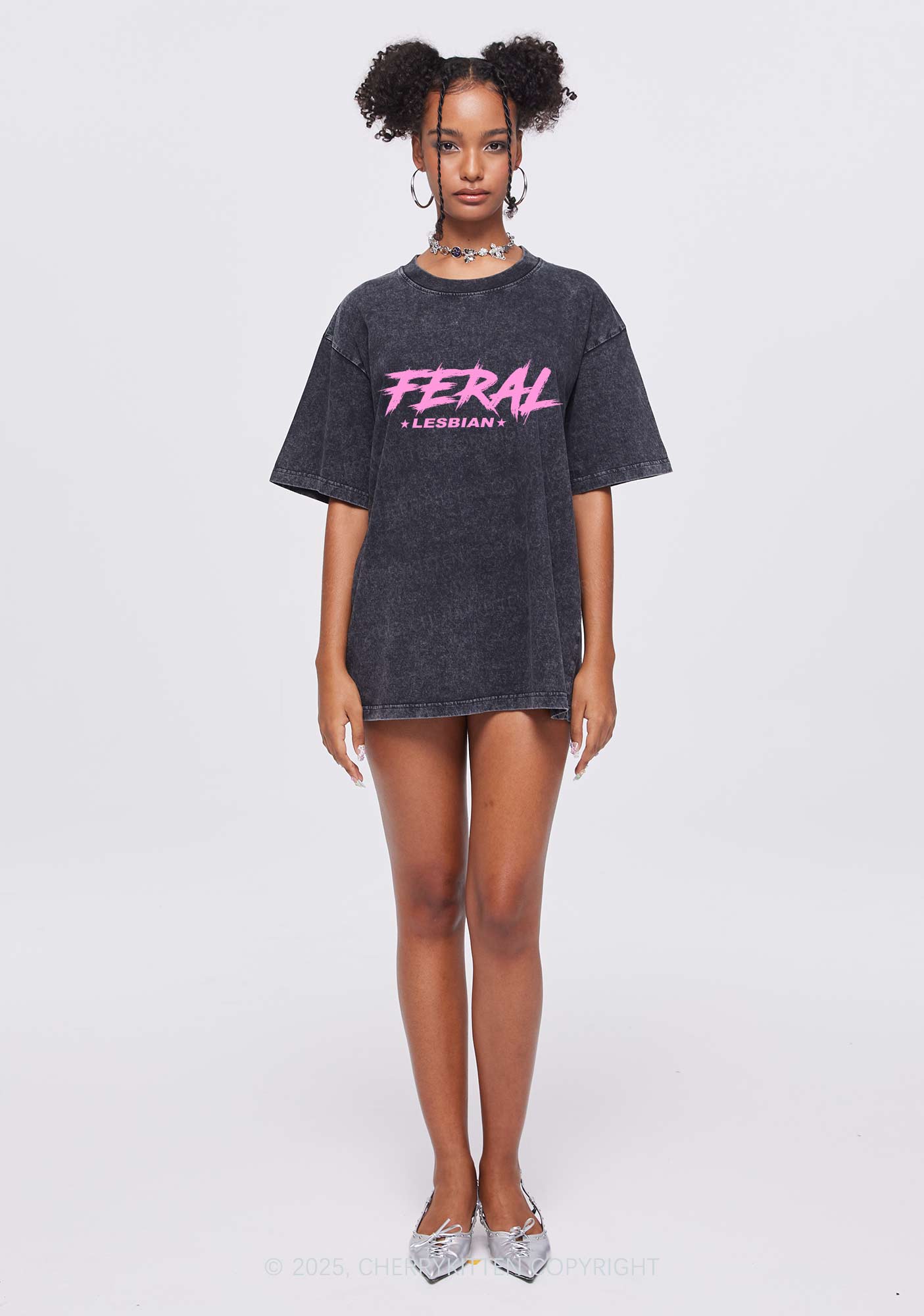 Feral Lesbian Pride Y2K Shirts Washed Tee Cherrykitten